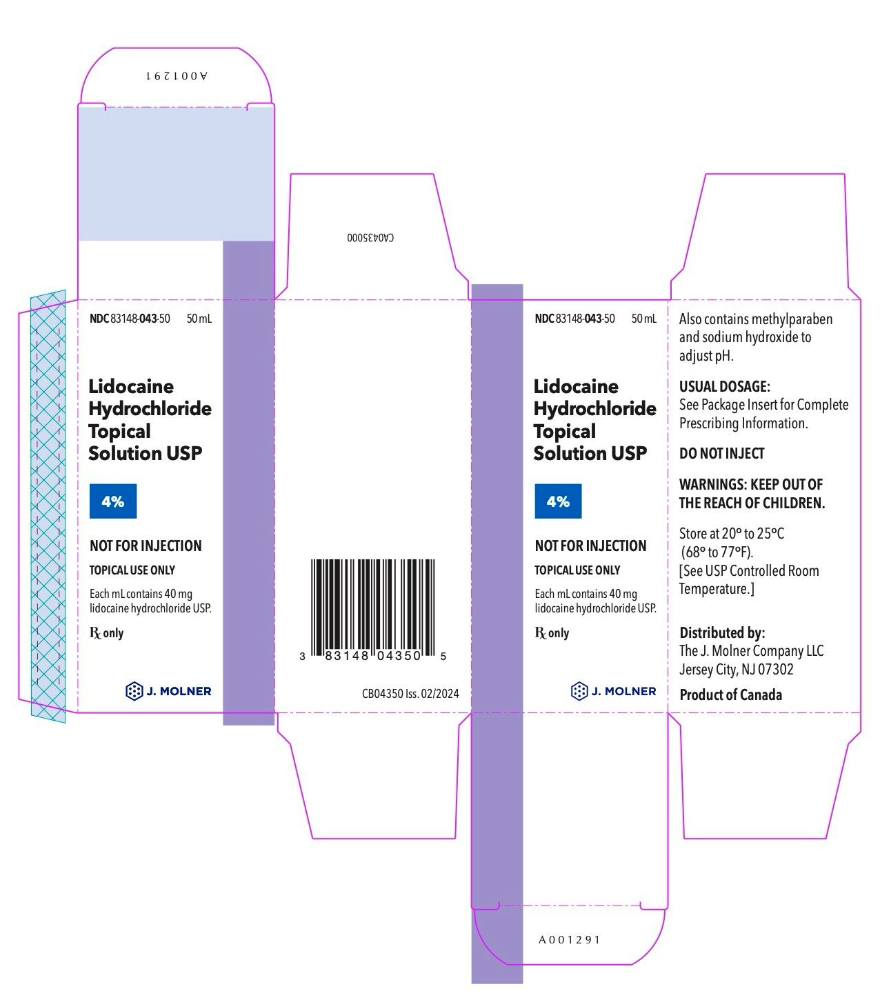 Lidocaine HCl 4%, 40 mg / mL Solution Bottle 50 mL