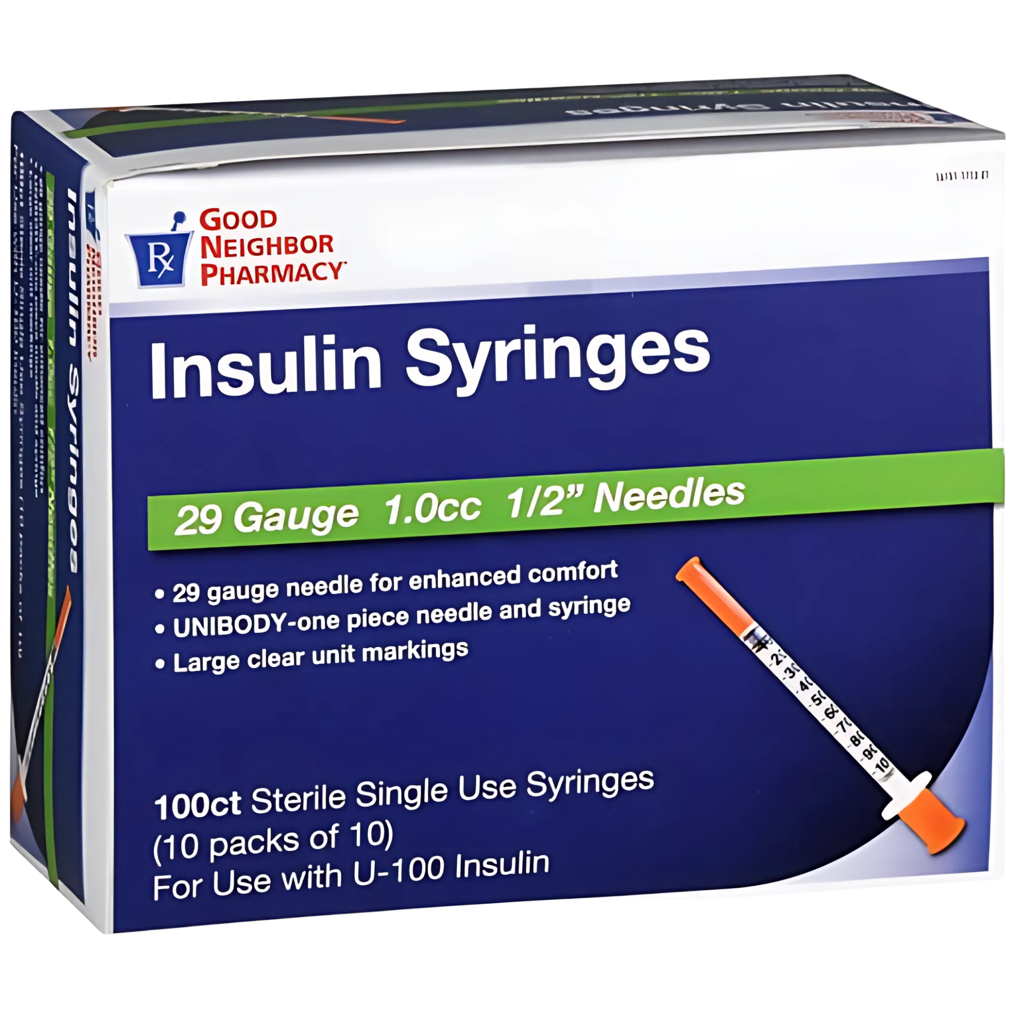 GNP 1 mL Insulin Syringe with 1/2 Inch 29G Needle - Sterile