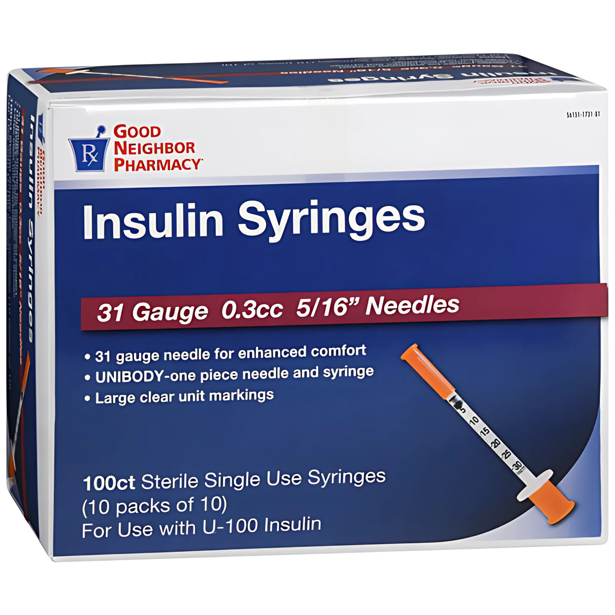 GNP 0.3 mL Insulin Syringe with 5/16 Inch 31G Needle - Sterile