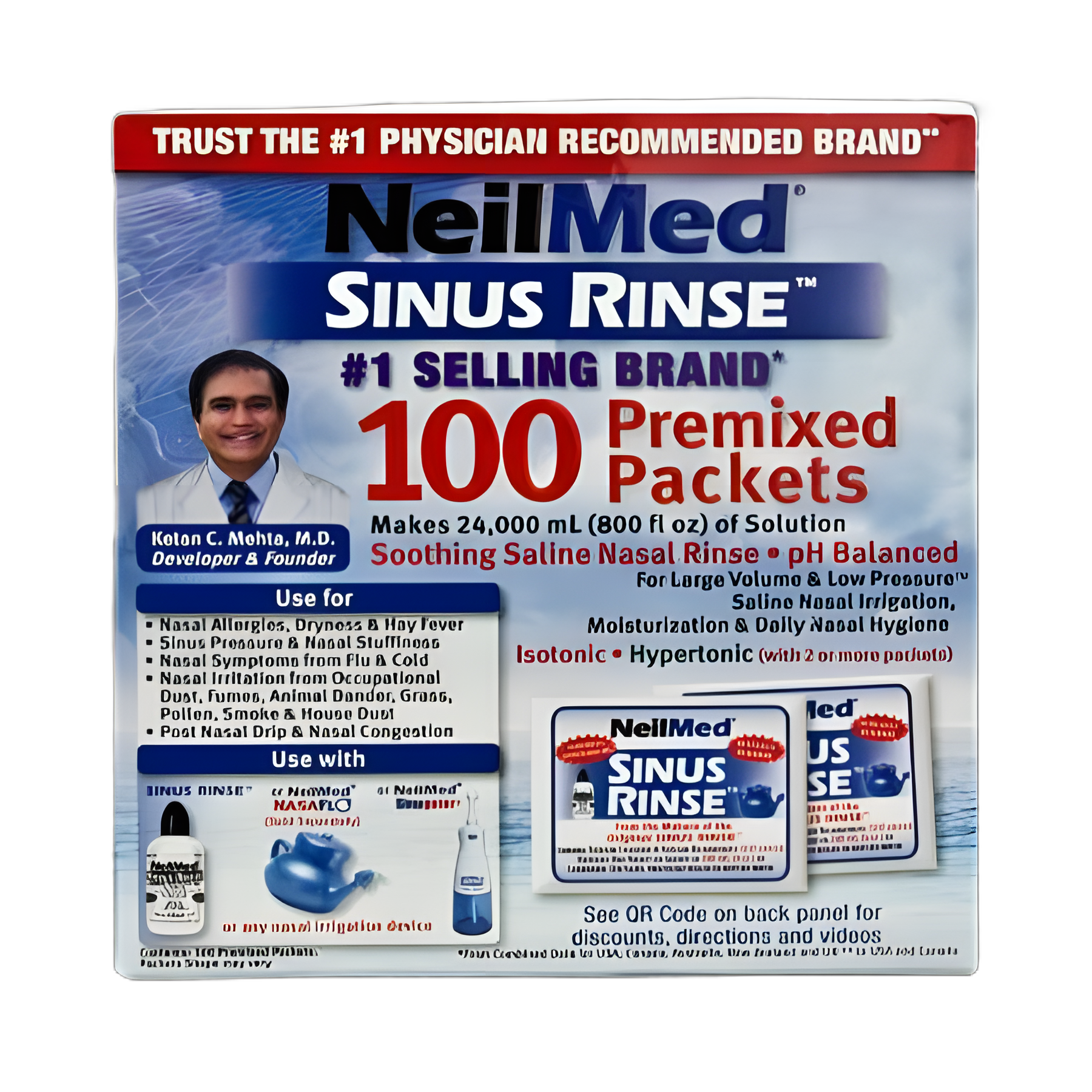 Saline Nasal Rinse Refill Kit Neilmed® Sinus Rinse™ 100 Packets