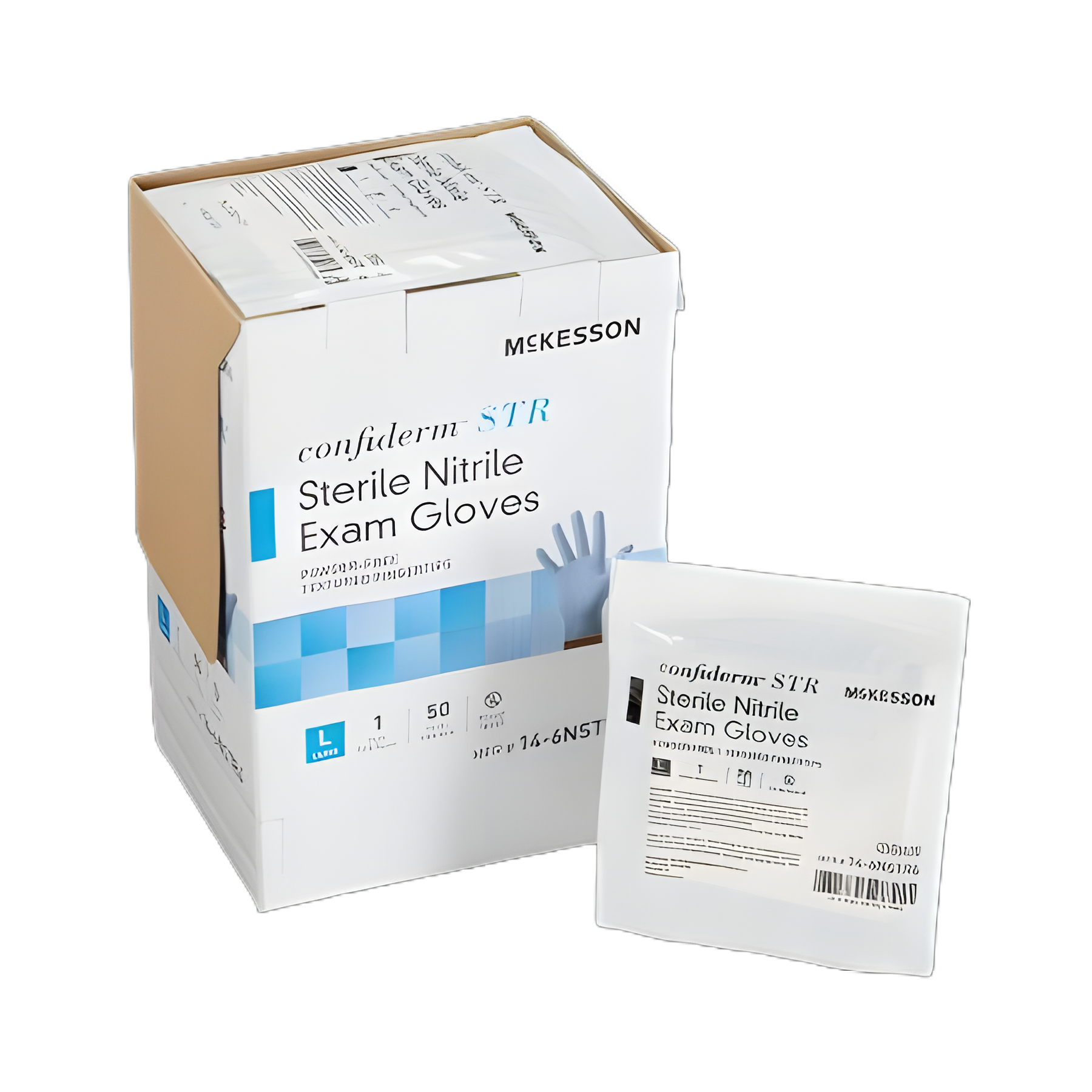 McKesson Confiderm STR Sterile Nitrile Exam Gloves, Large, Powder-Free, Blue
