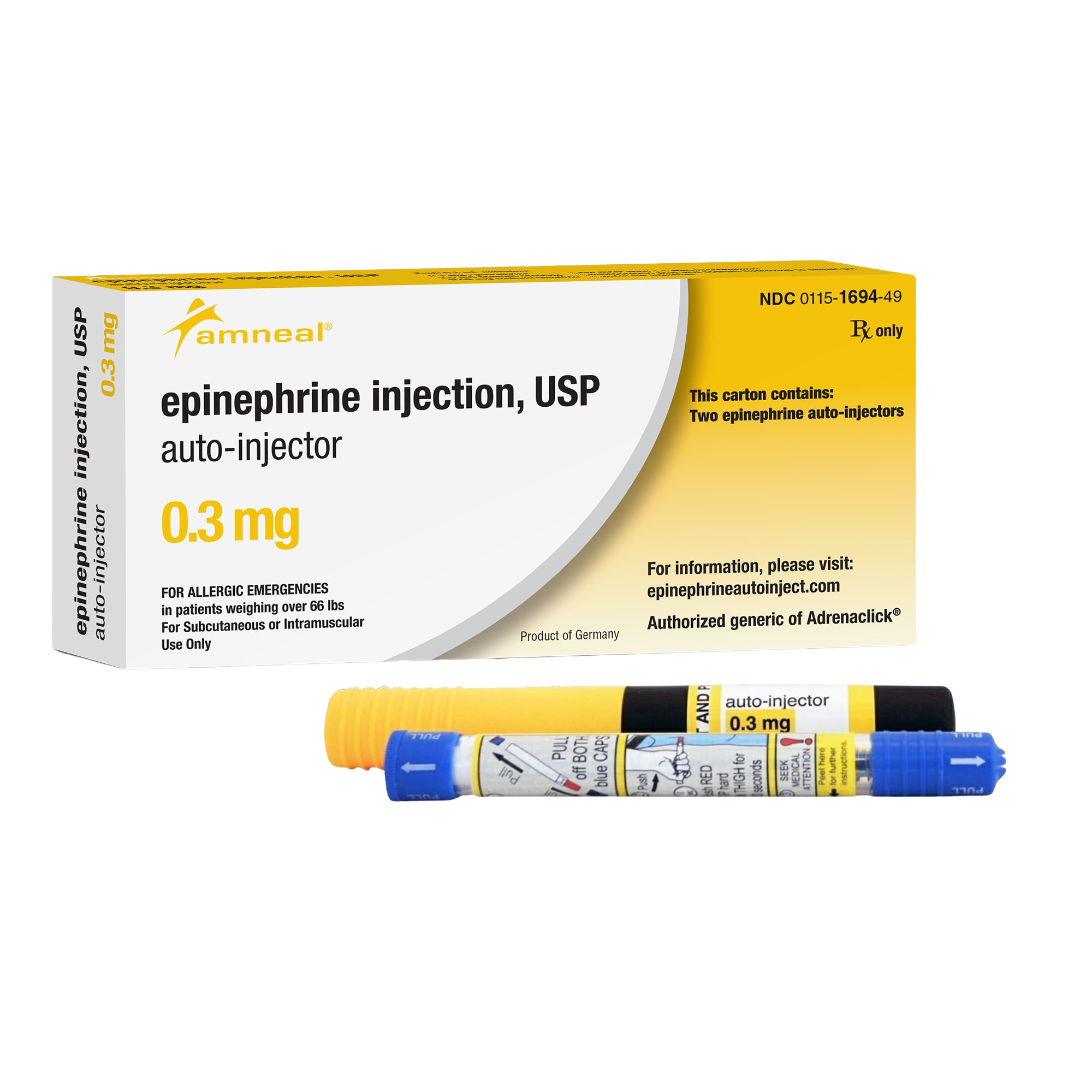 Epinephrine 0.3 mg Injection Prefilled Auto-Injector - Alpha & Beta Adrenergic Agonist for Emergency Use