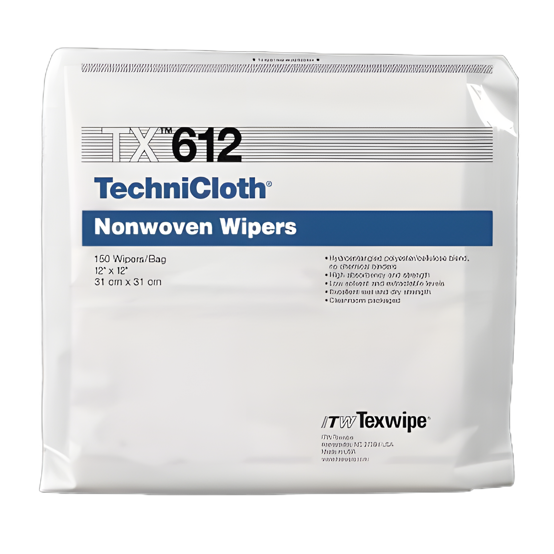 TechniCloth® TX612 Cleanroom Wipes - 45% Polyester/55% Cellulose, 12x12 Inch, Non-Sterile, Disposable