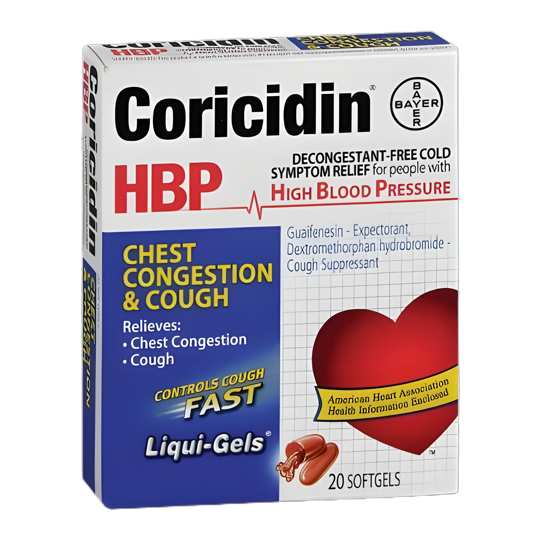 Cold and Cough Relief Coricidin® HBP Chest Congestion & Cough 200 mg - 10 mg Strength Softgel 20 per Bottle