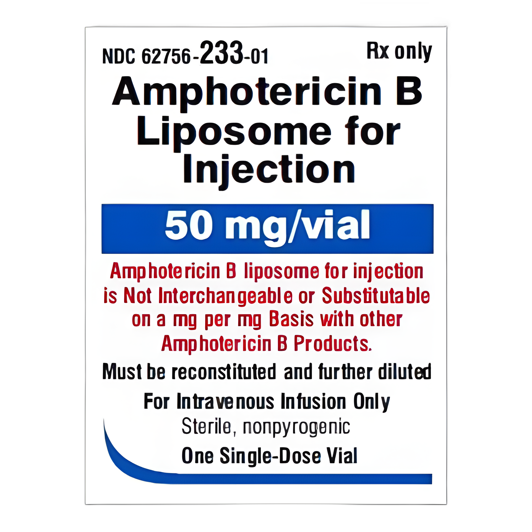 Amphotericin B Liposome, Preservative Free 50 mg Injection Single-Dose Vial - 62756023301