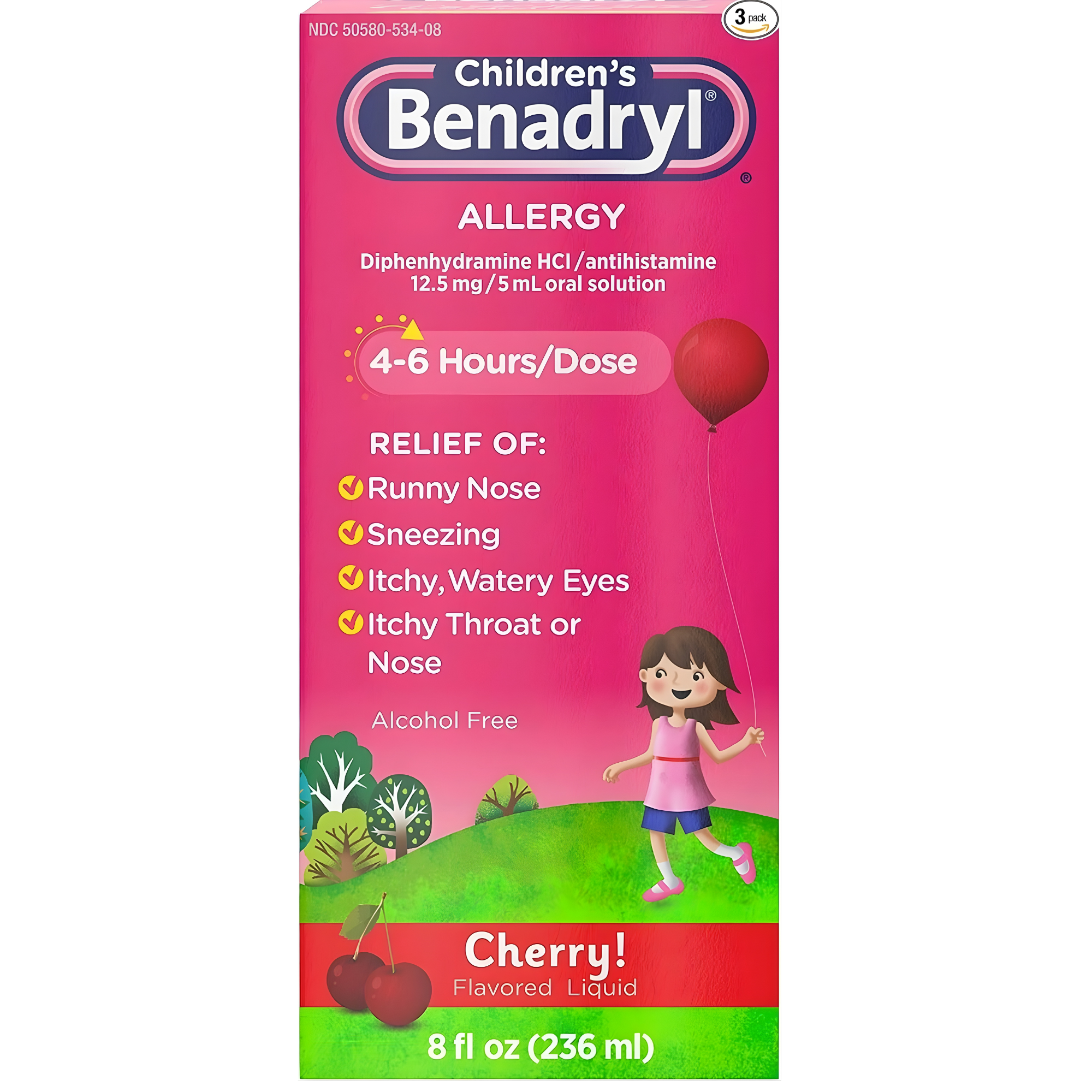 Children's Benadryl Allergy Relief Liquid, 12.5 mg Diphenhydramine HCl - 8 oz.