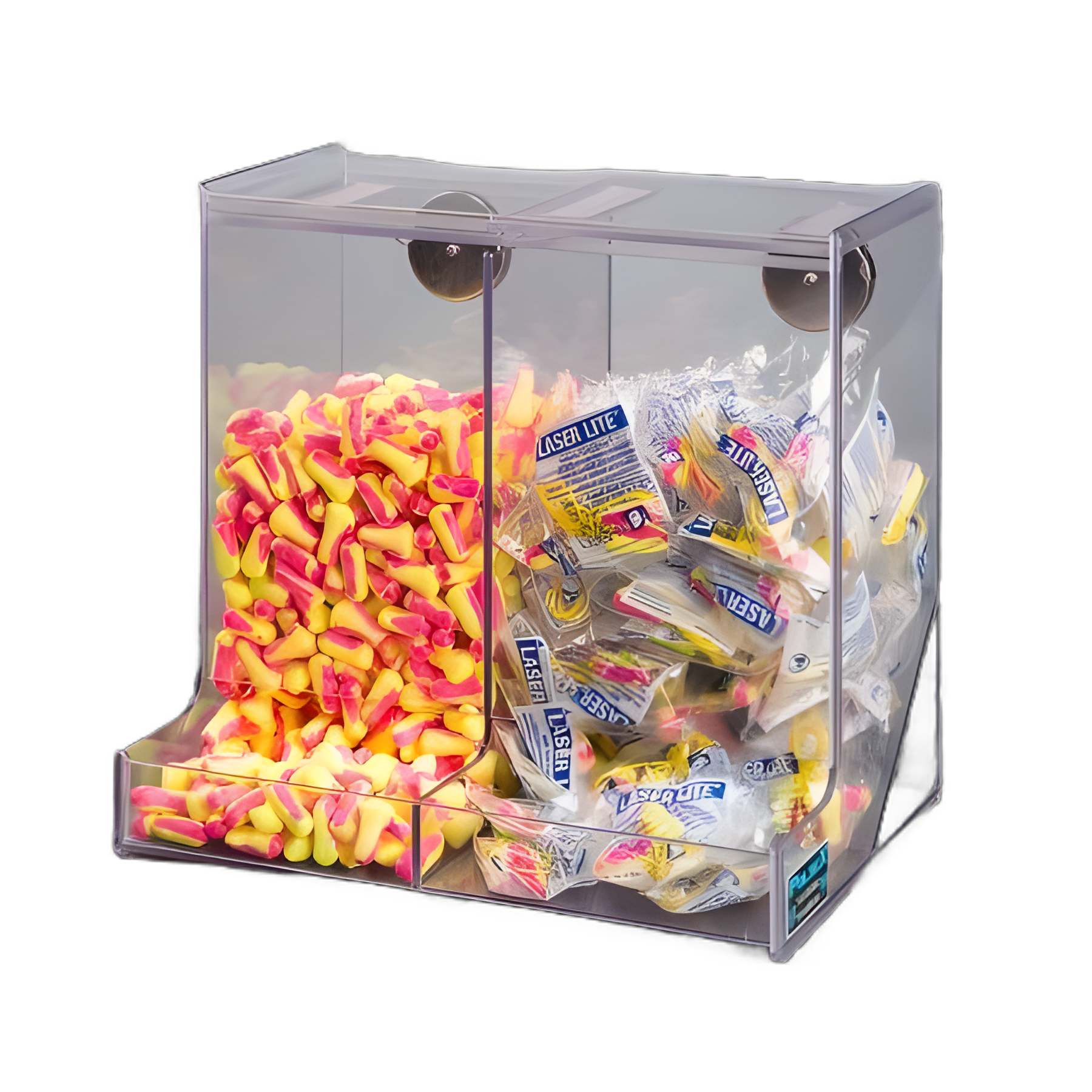 Double Earplug Dispenser with Magnetic Mount, 2-Compartment, Clear PETG Plastic for Medical Facilities