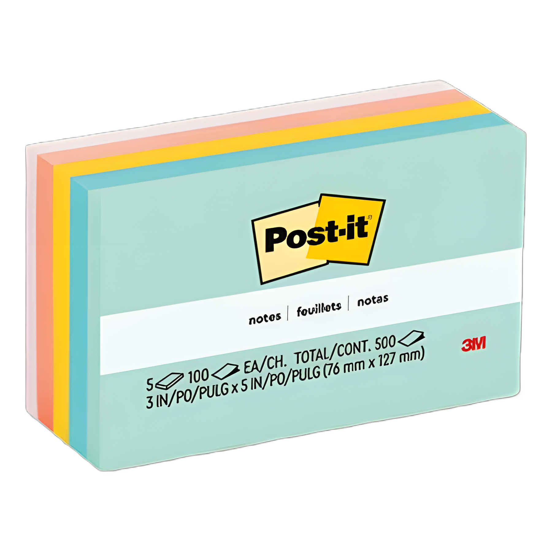 Original Pads in Beachside Cafe Collection Colors, 3" x 5", 100 Sheets/Pad, 5 Pads/Pack