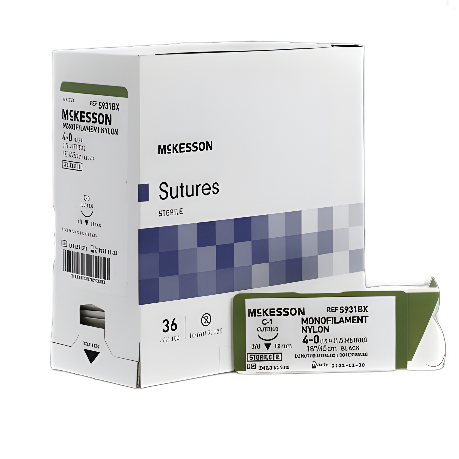 McKesson Nylon Nonabsorbable Suture with C-1 3/8 Circle Reverse Cutting Needle 4-0 Monofilament