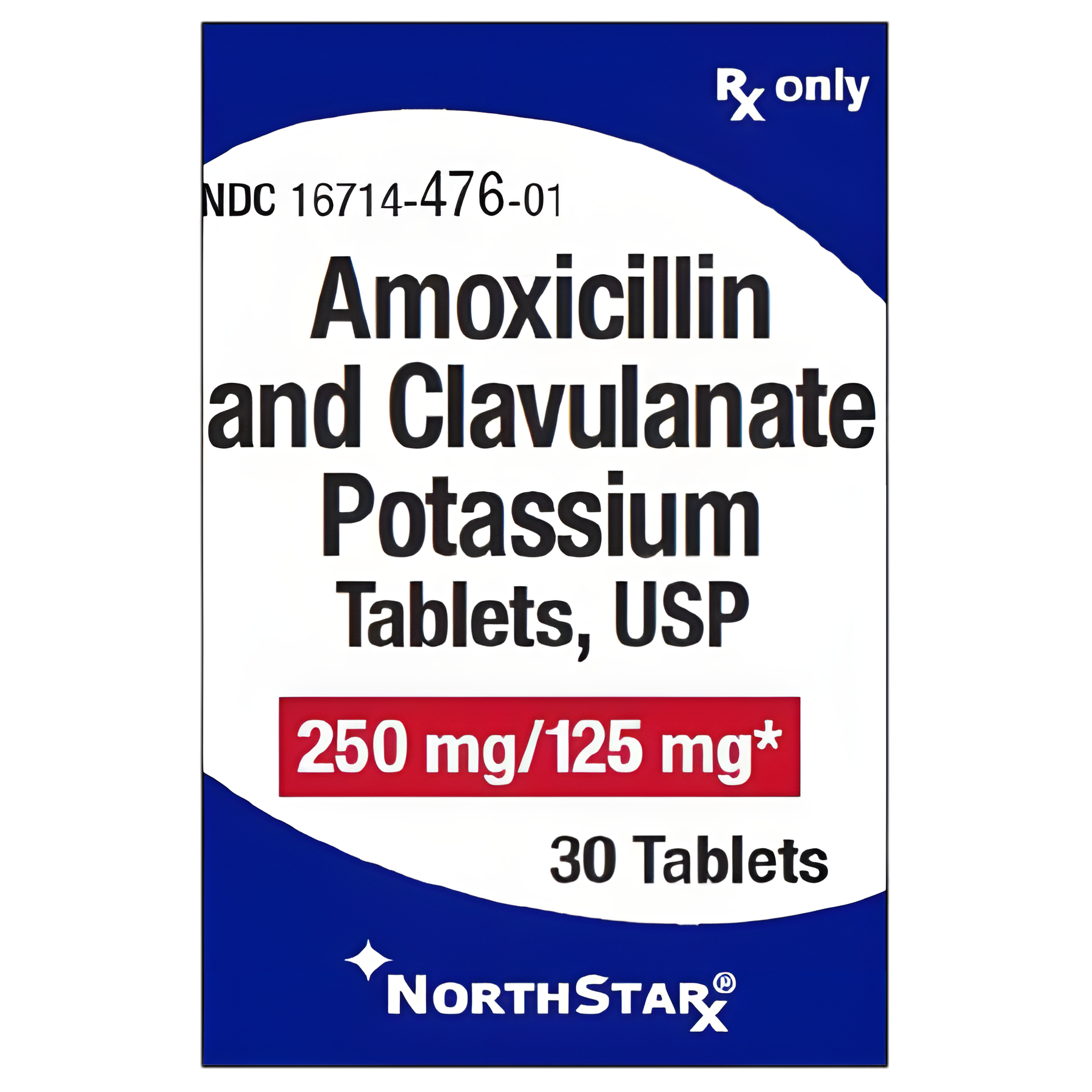 Amoxicillin / Potassium Clavulanate 250mg/125mg Tablets - 30 Count Bottle
