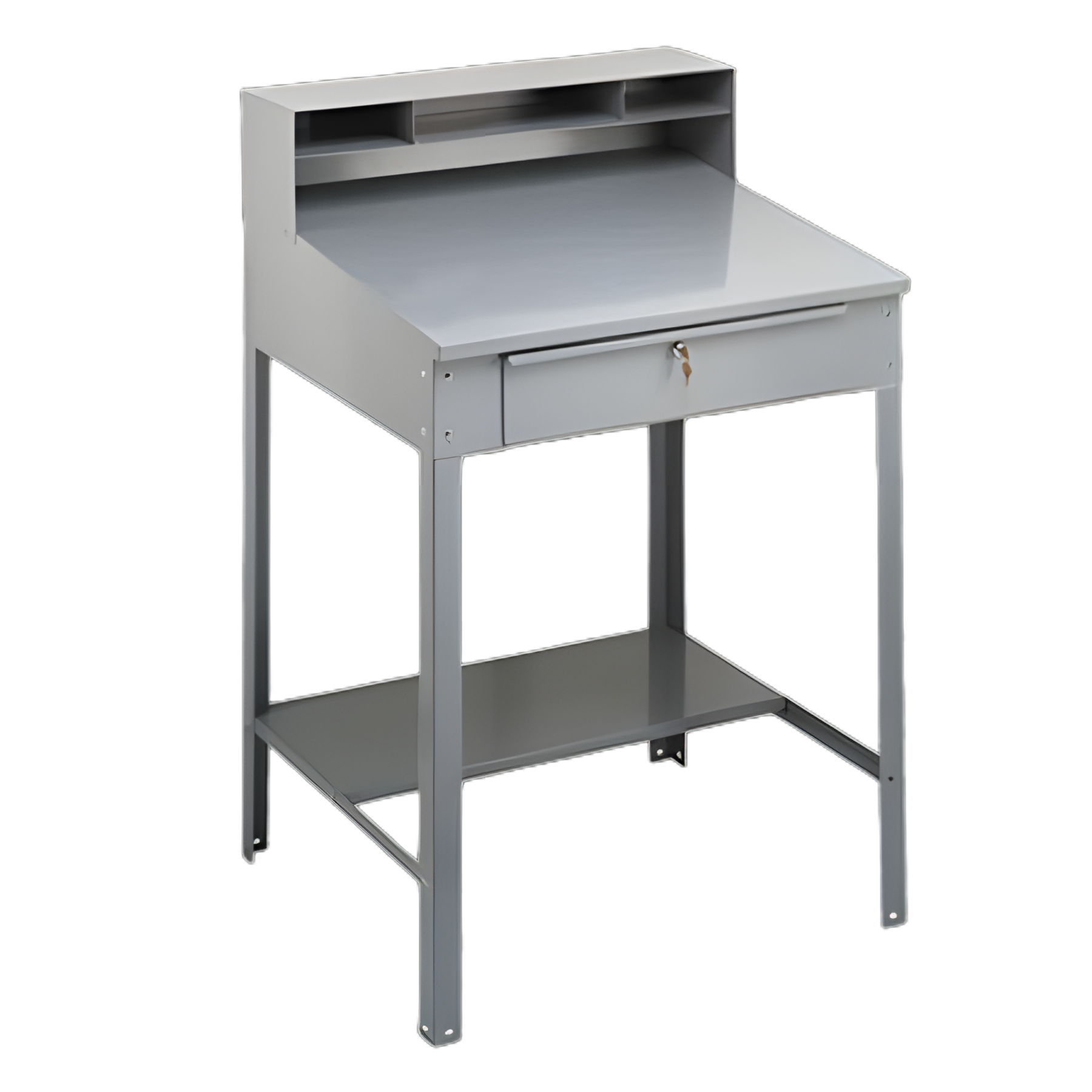 Open Steel Shop Desk, 34.5" x 29" x 53.75", Medium Gray