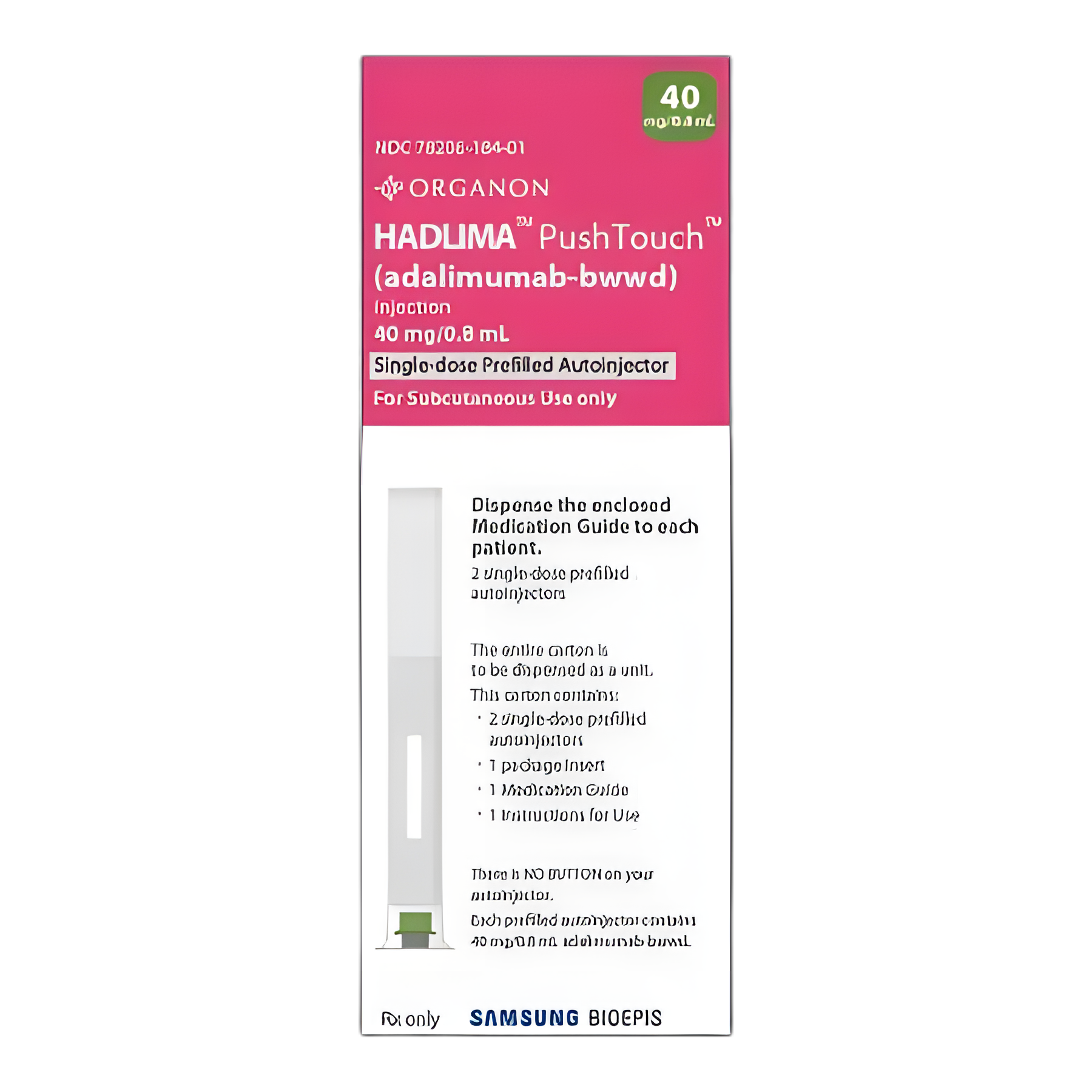 HADLIMA® Push Touch™ Adalimumab, Preservative Free 40 mg / 0.8 mL Injection Prefilled Auto-Injector 2 Doses - 78206018401