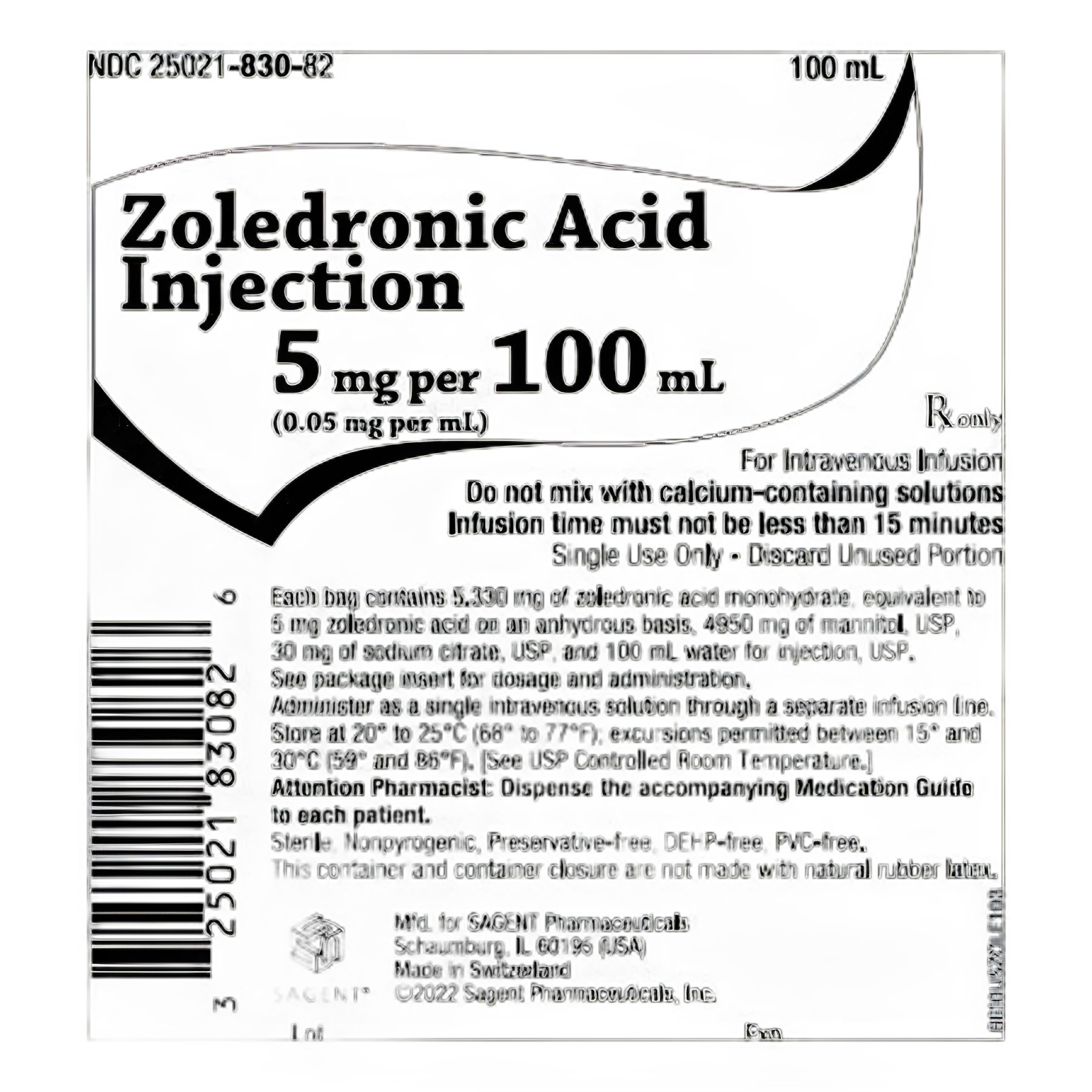 Zoledronic Acid / Mannitol-Water 5 mg / 100 mL Injection Flexible Bag 100 mL