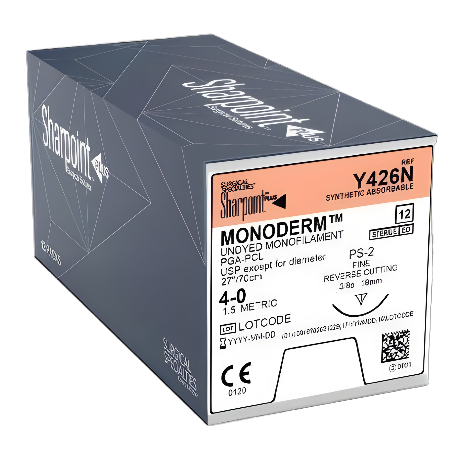 Absorbable Suture with Needle Monoderm™ Polyglycolic Acid DSM19 3/8 Circle Precision Reverse Cutting Needle Size 4 - 0 Monofilament - Y426N