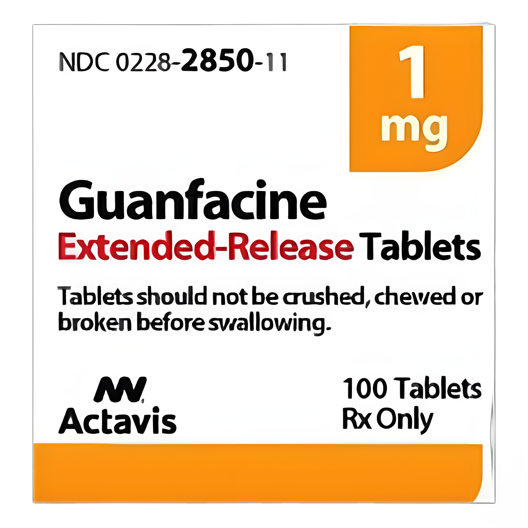 Guanfacine HCl 1 mg Tablet by Teva - 100 Count Bottle