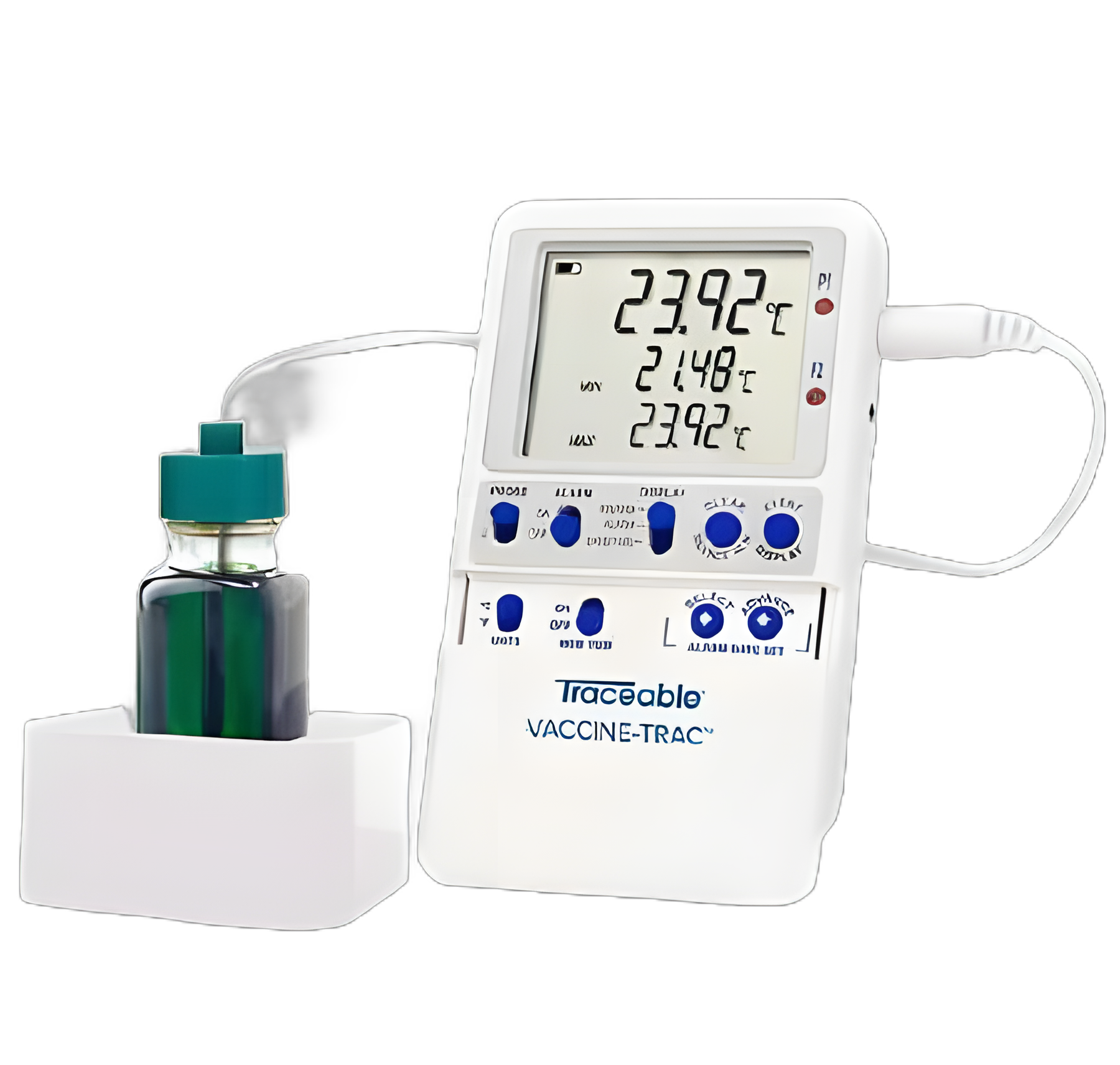 Vaccine Temperature Data Logger with Alarm Kit Traceable® Vaccine-Trac™ Fahrenheit / Celsius -58° to +158°F (-50° to +70°C) Bottle Probe Battery Operated
