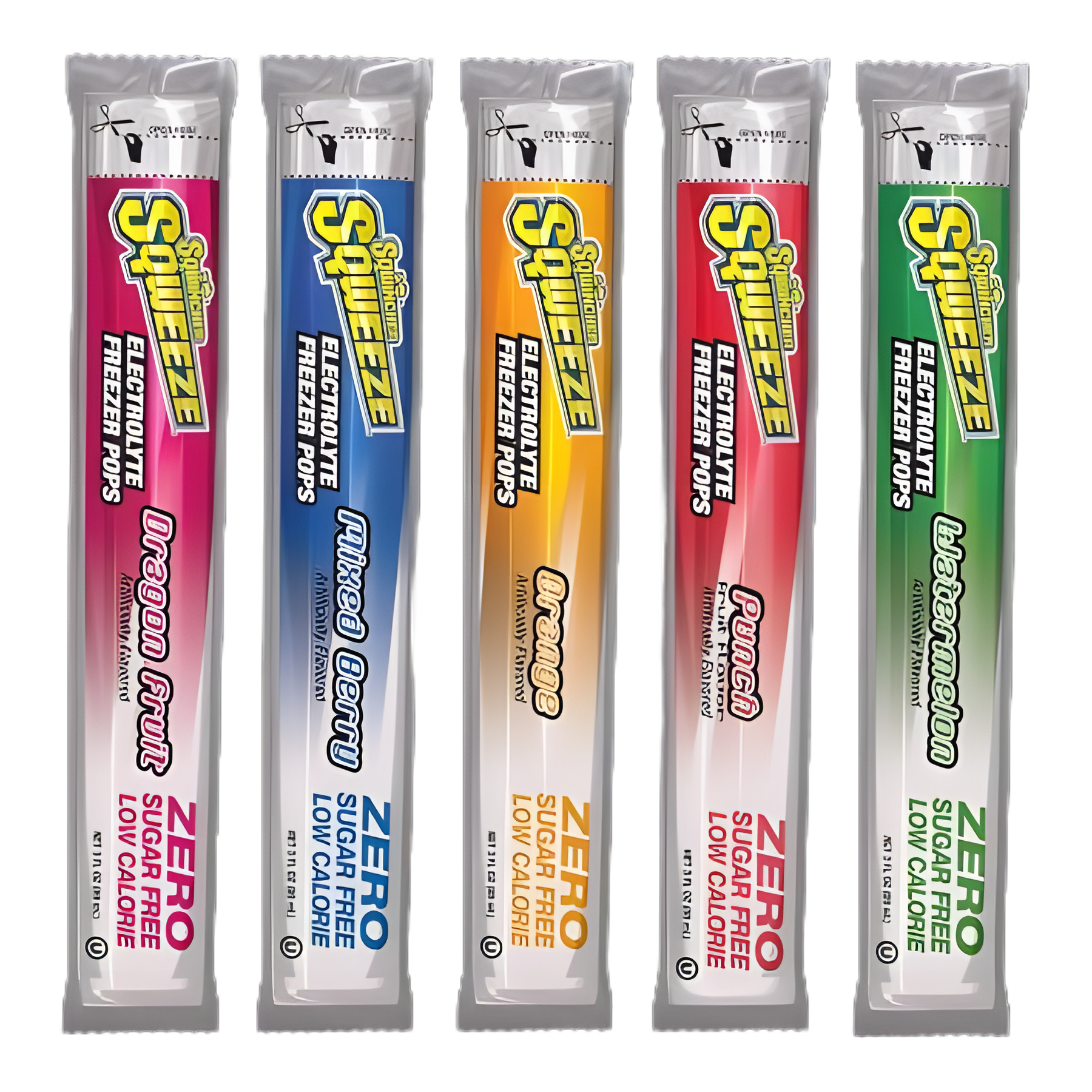 Sqwincher® Squeeze Zero Freezer Pop Oral Electrolyte Solution - Punch/Orange/Dragon Fruit/Mixed Berry/Watermelon, 3 oz.