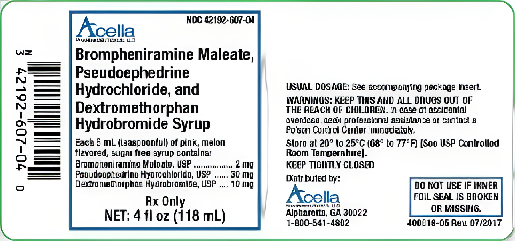Brompheniramine, Pseudoephedrine, Dextromethorphan Syrup 118 mL - Acella Pharmaceuticals