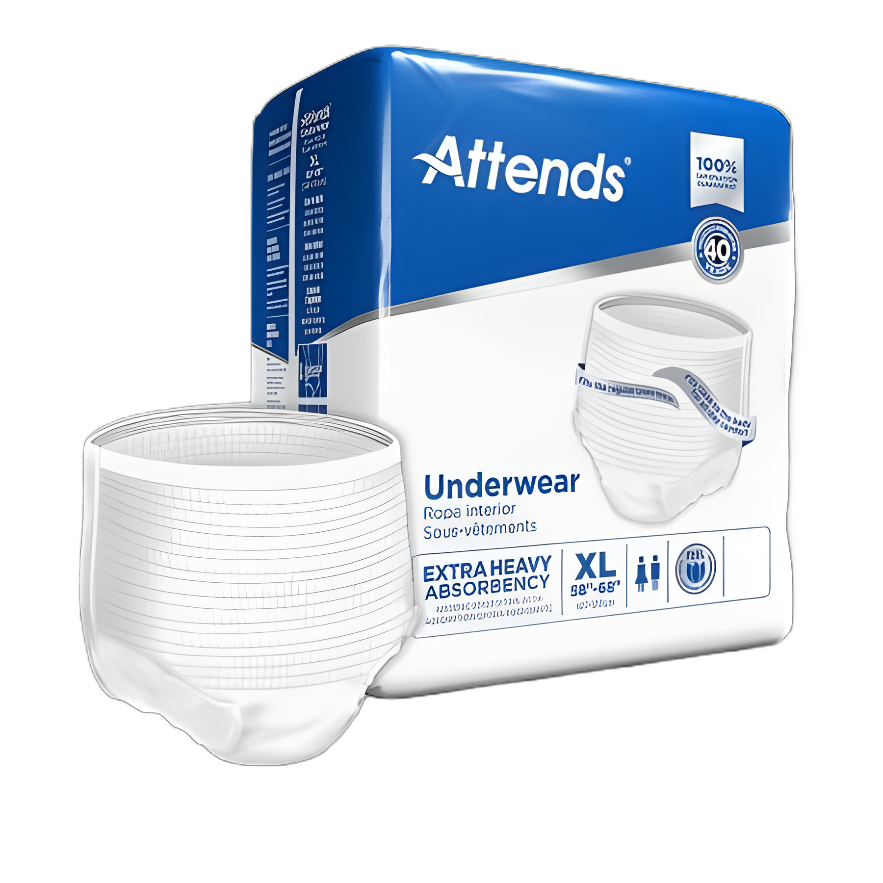 Attends Unisex Adult Absorbent Underwear, X-Large, Heavy Absorbency with Tear Away Seams