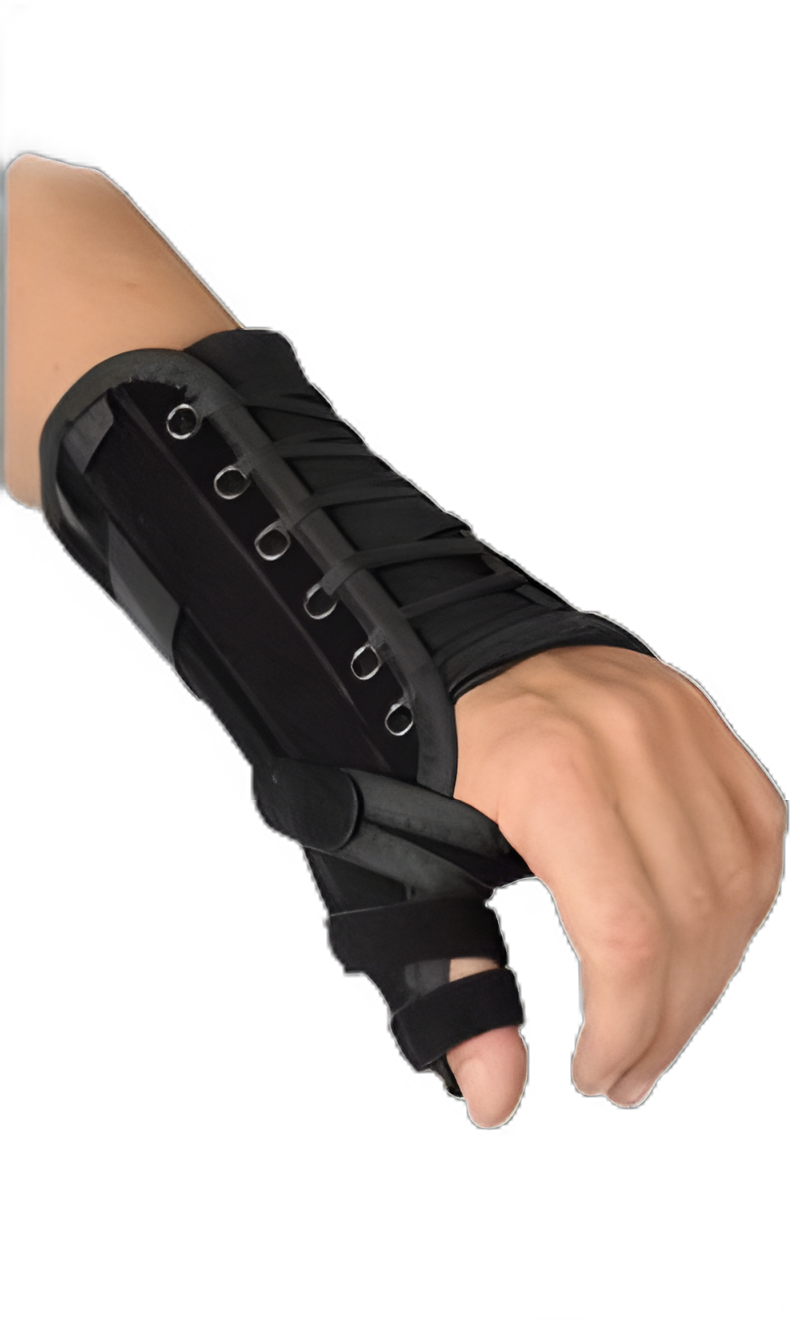 Thumb Brace Breg® Adult One Size Fits Most Single Pull-Lace Closure / Hook and Loop Strap Closure Right Hand Black