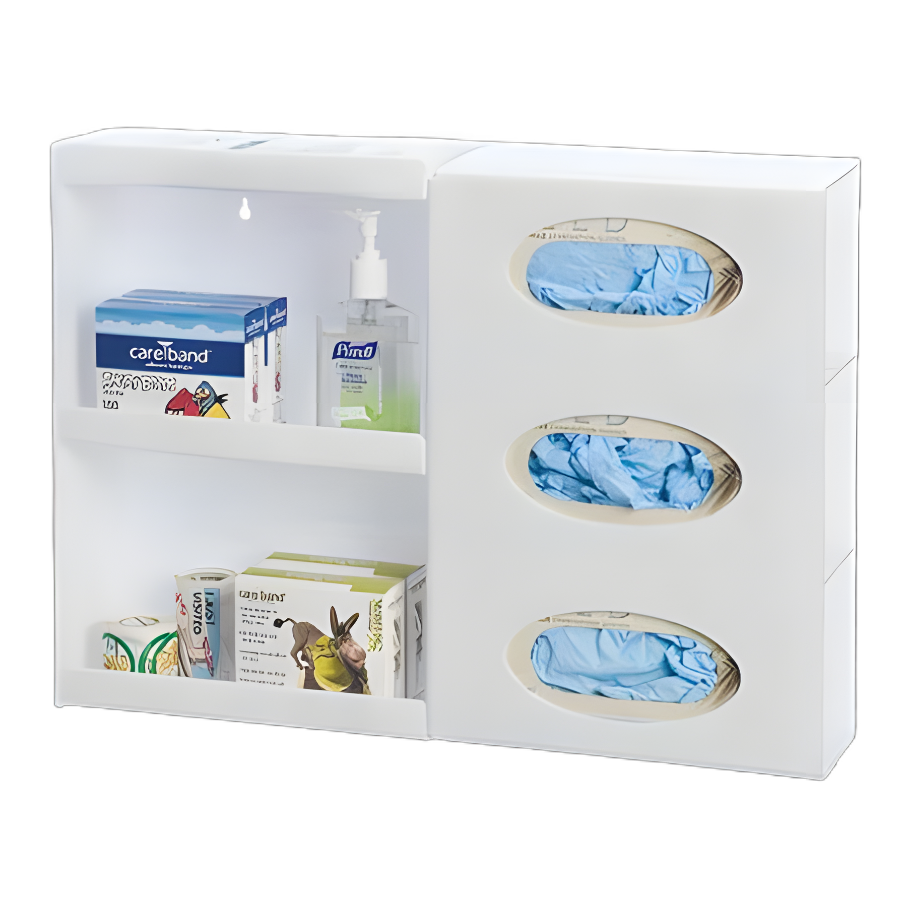 Acrylic Glove Box Holder Wall Mounted, 3-Box Capacity, White, for Medical Facilities