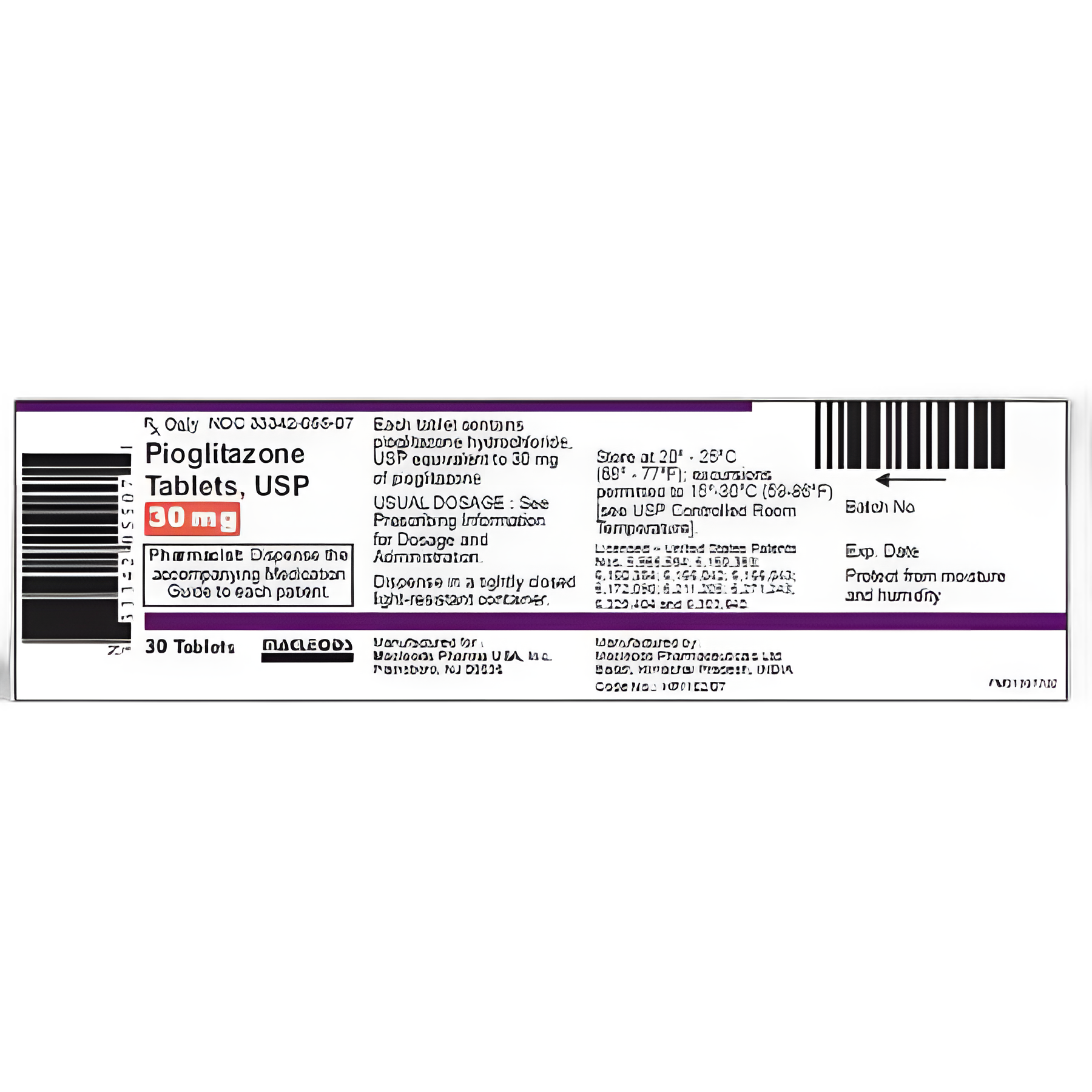 Pioglitazone HCl 30 mg Tablet for Type 2 Diabetes - Bottle of 30