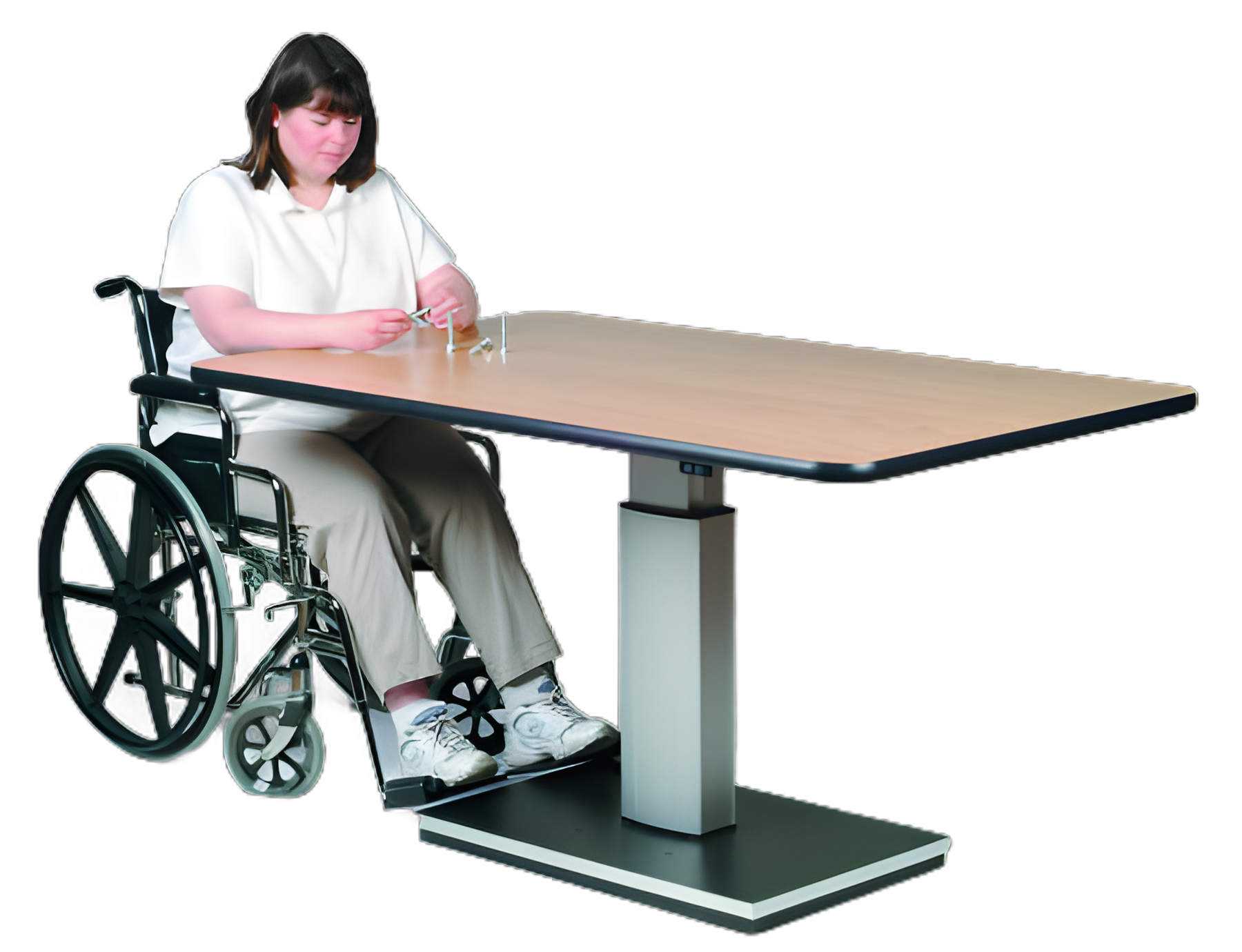 Electric Work Table 60L X 36 W X 27 to 43 H Inch Natural Oak High Pressure Laminate Top / Steel Frame