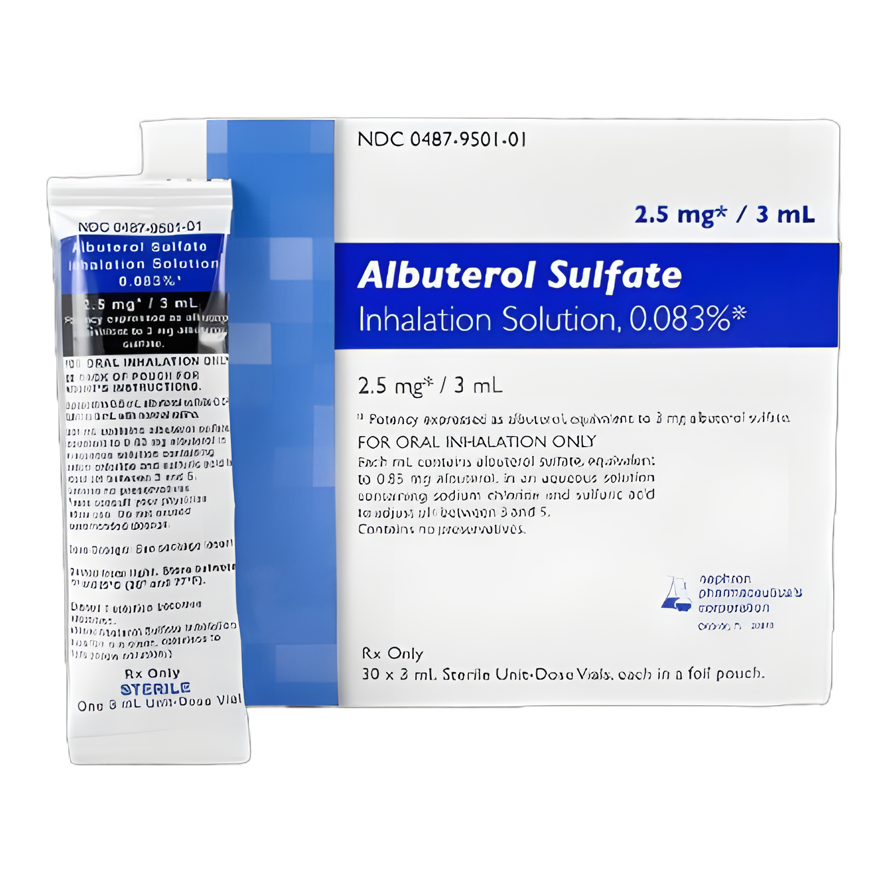 Albuterol Sulfate, Preservative Free 0.083%, 2.5 mg / 3 mL Solution Nebulizer Vial 30 Vials - 00487950101