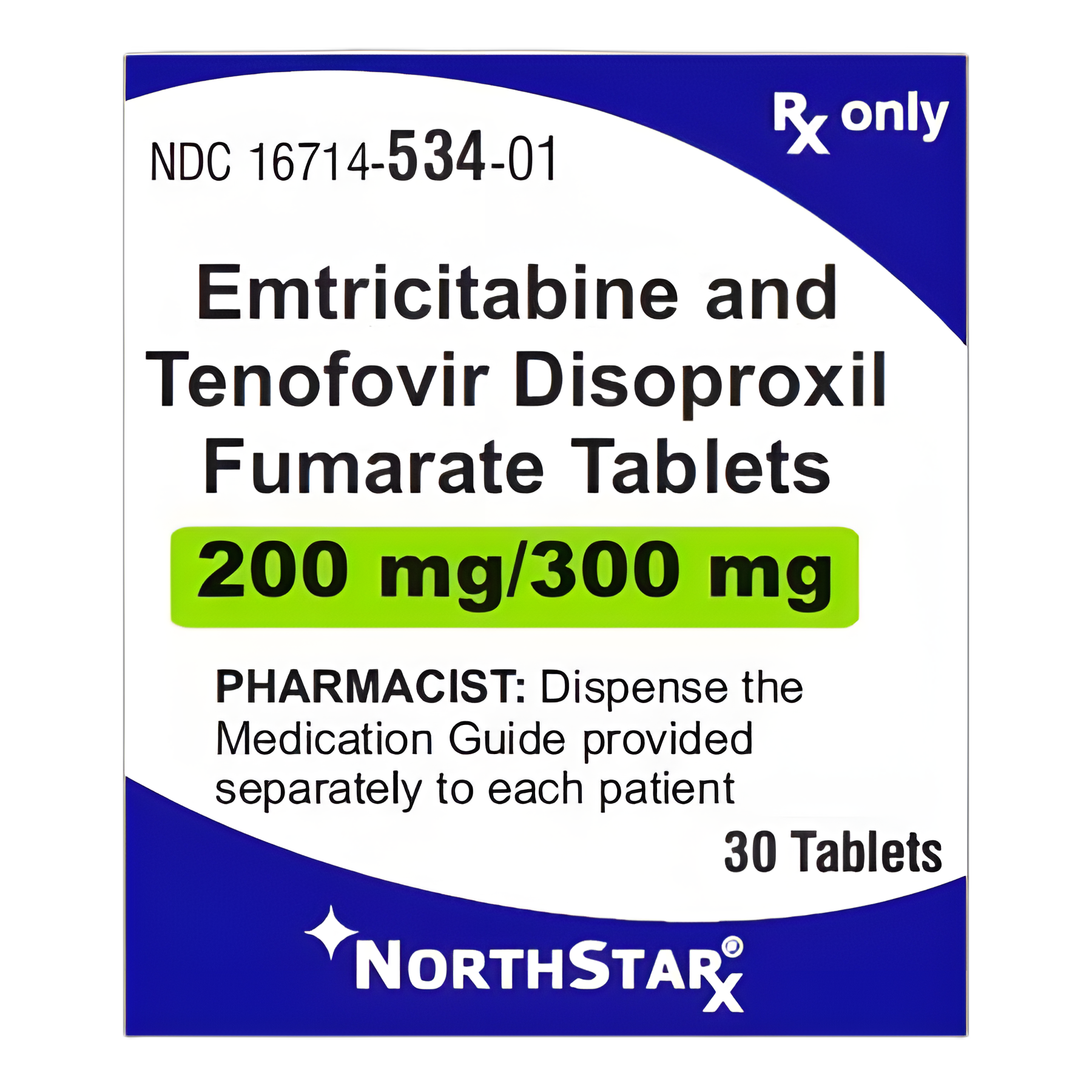 Emtricitabine / tenofovir (TDF) 200 mg - 300 mg Tablet Bottle 30 Tablets