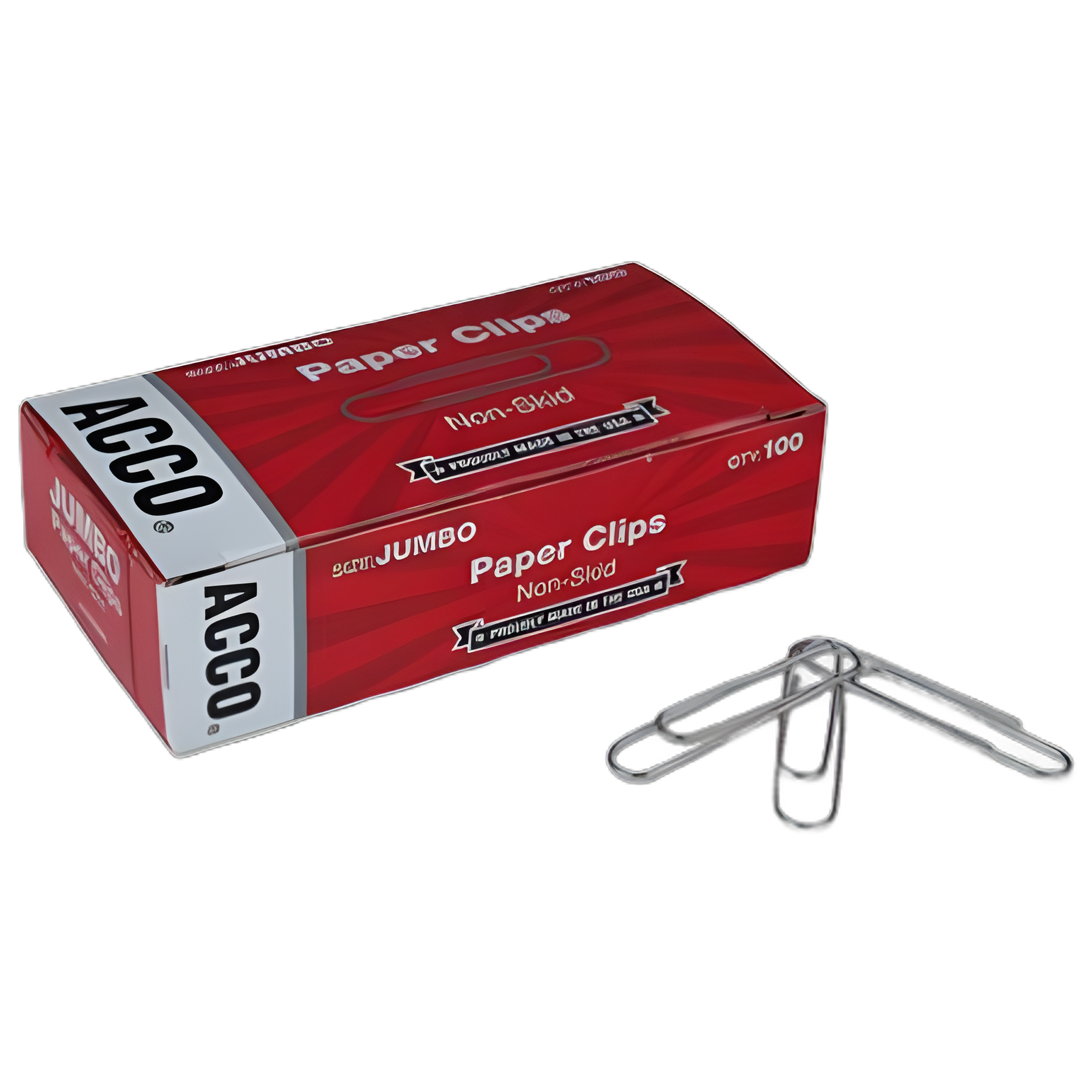 Paper Clips, Jumbo, Nonskid, Silver, 100 Clips/Box, 10 Boxes/Pack - ACC-72585