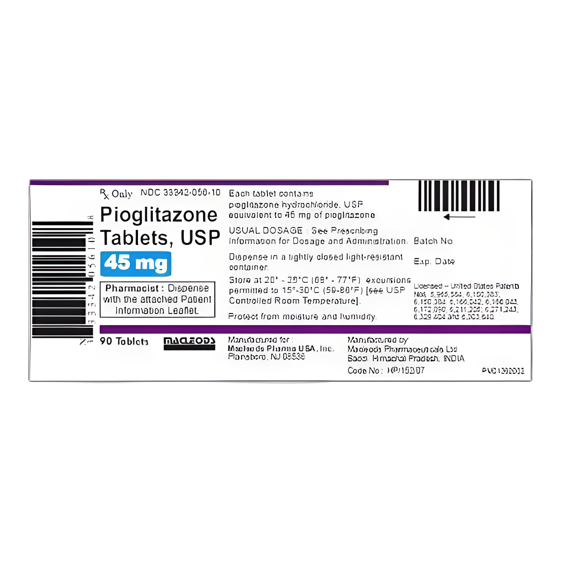 Pioglitazone HCl 45 mg Tablets by Macleods - Thiazolidinedione for Diabetes Management