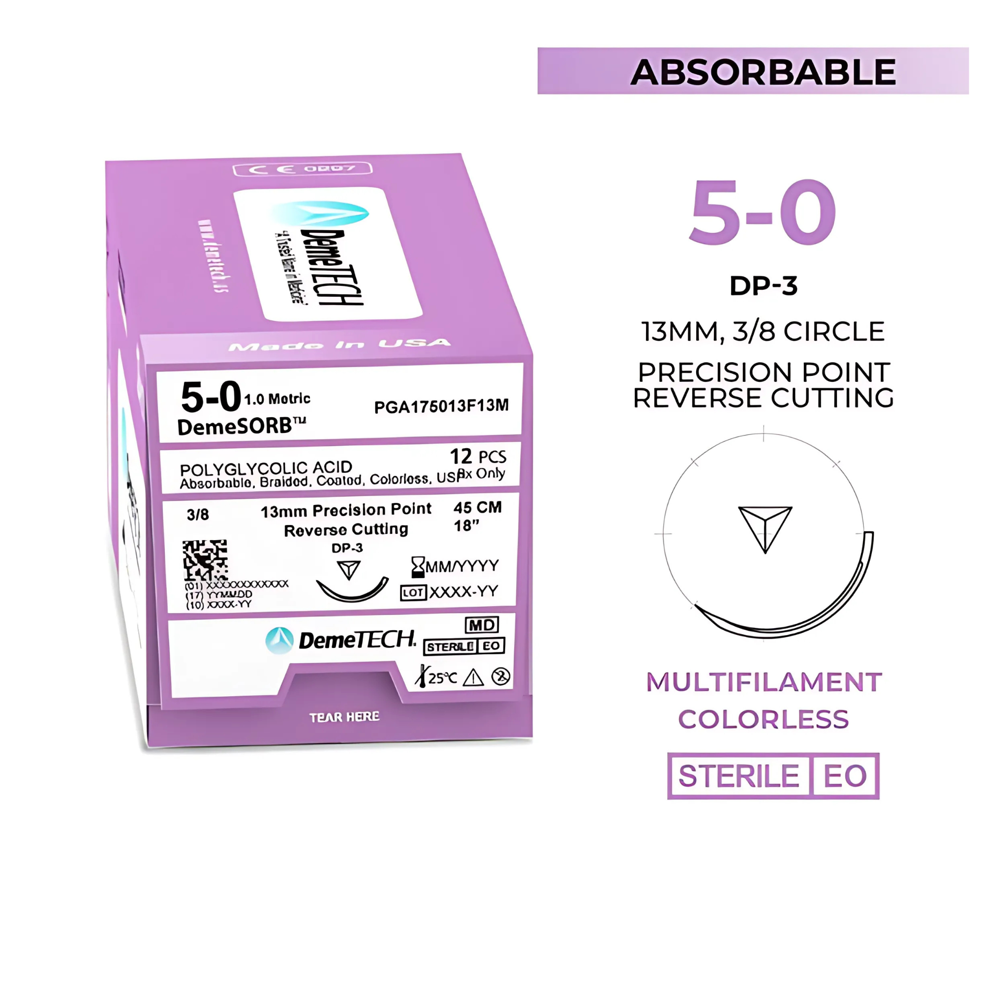 5-0 DemeTECH DemeLON Nylon clear 18" P-3 Reverse Cutting - Monofilament, Non-Absorbable, Suture, Synthetic