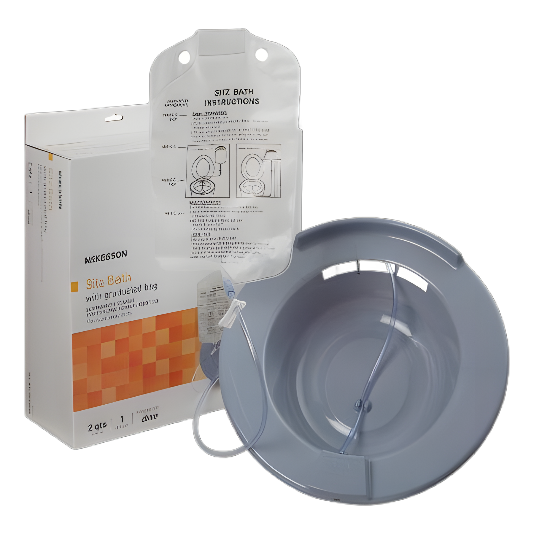 McKesson Round Gray Plastic Sitz Bath with 2000 mL Graduated Bag for Hemorrhoid and Post-Episiotomy Care