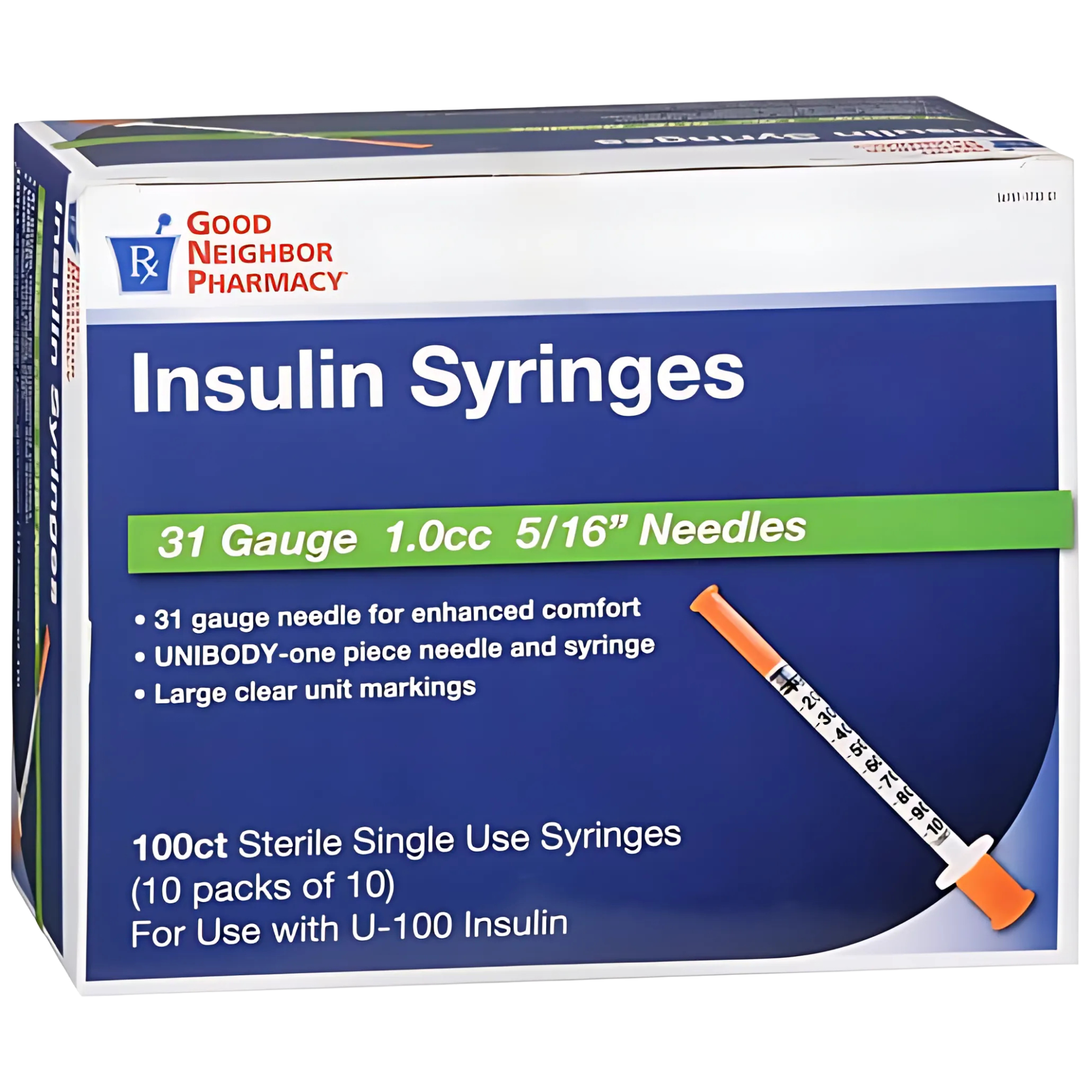 GNP 1 mL Insulin Syringe with 5/16 Inch 31G Needle - Sterile