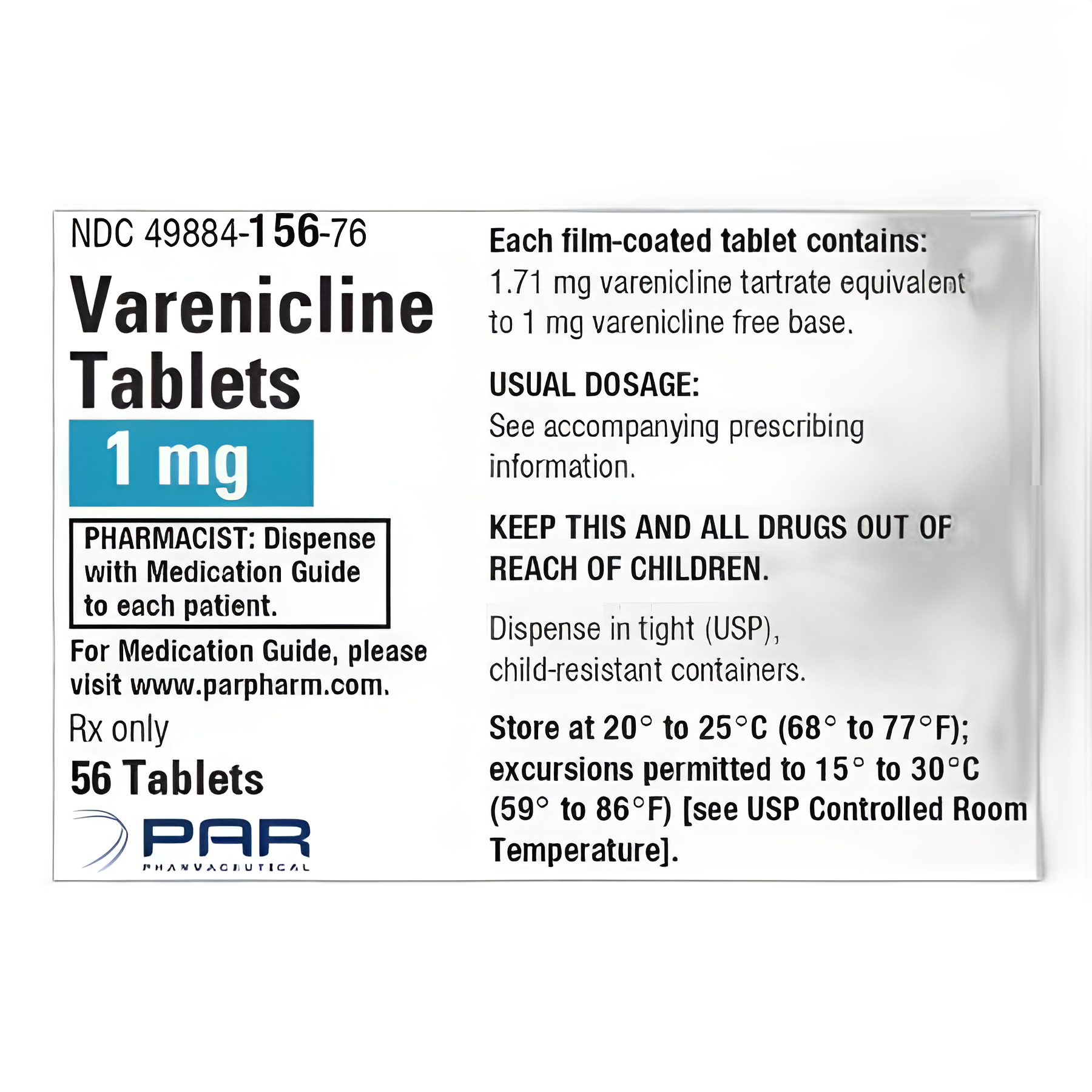 Varenicline Tartrate 1 mg Tablet Bottle 56 Tablets