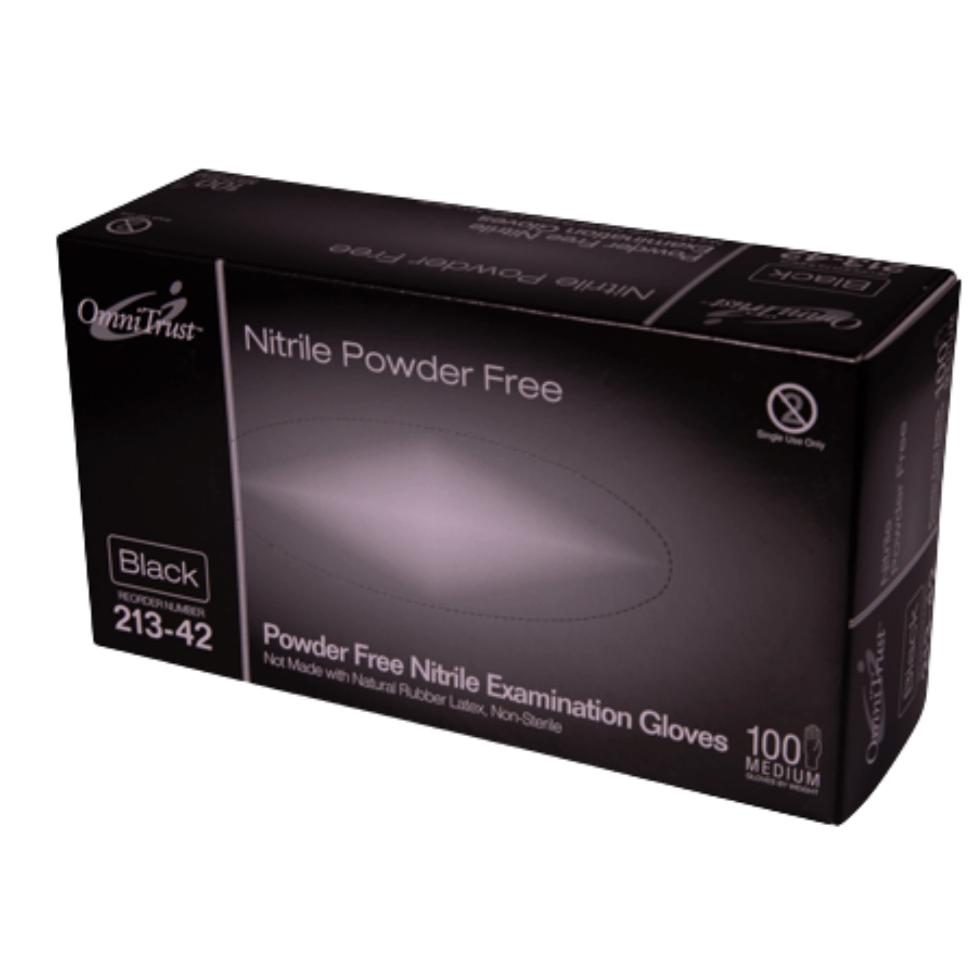Omni International 213 Medium Black Nitrile Exam Glove Powder-Free Micro-Textured Fingertips