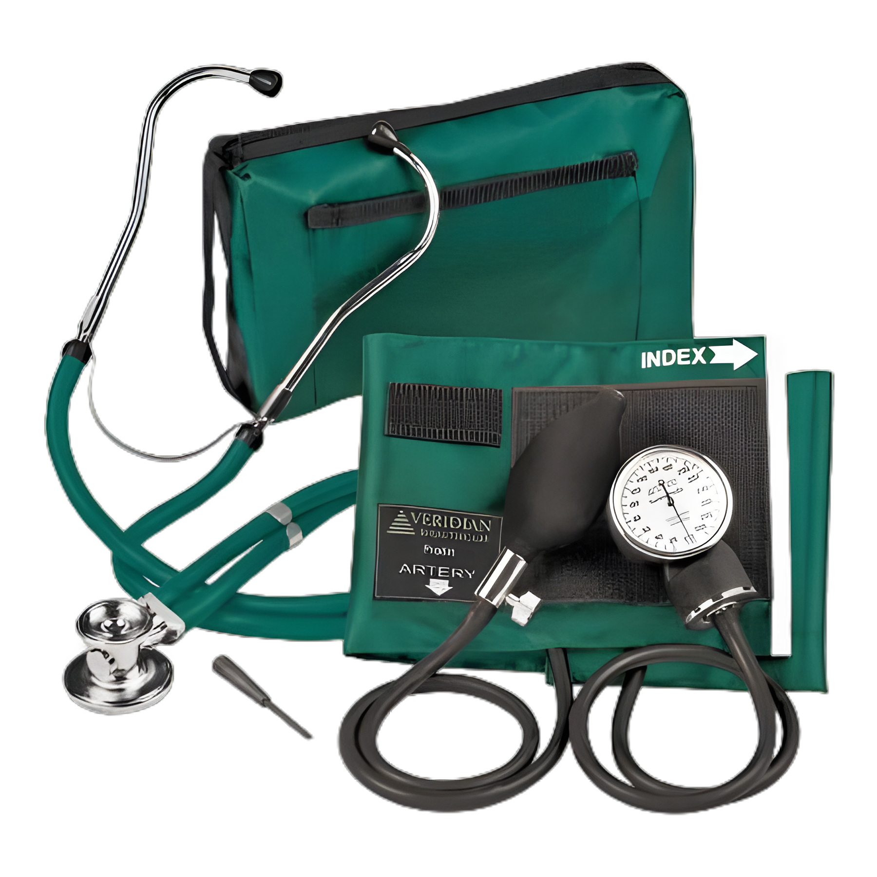 Reusable Aneroid / Stethoscope Set Veridian 27.9 to 41.6 cm Adult Cuff Dual Head General Exam Stethoscope - 02-12606