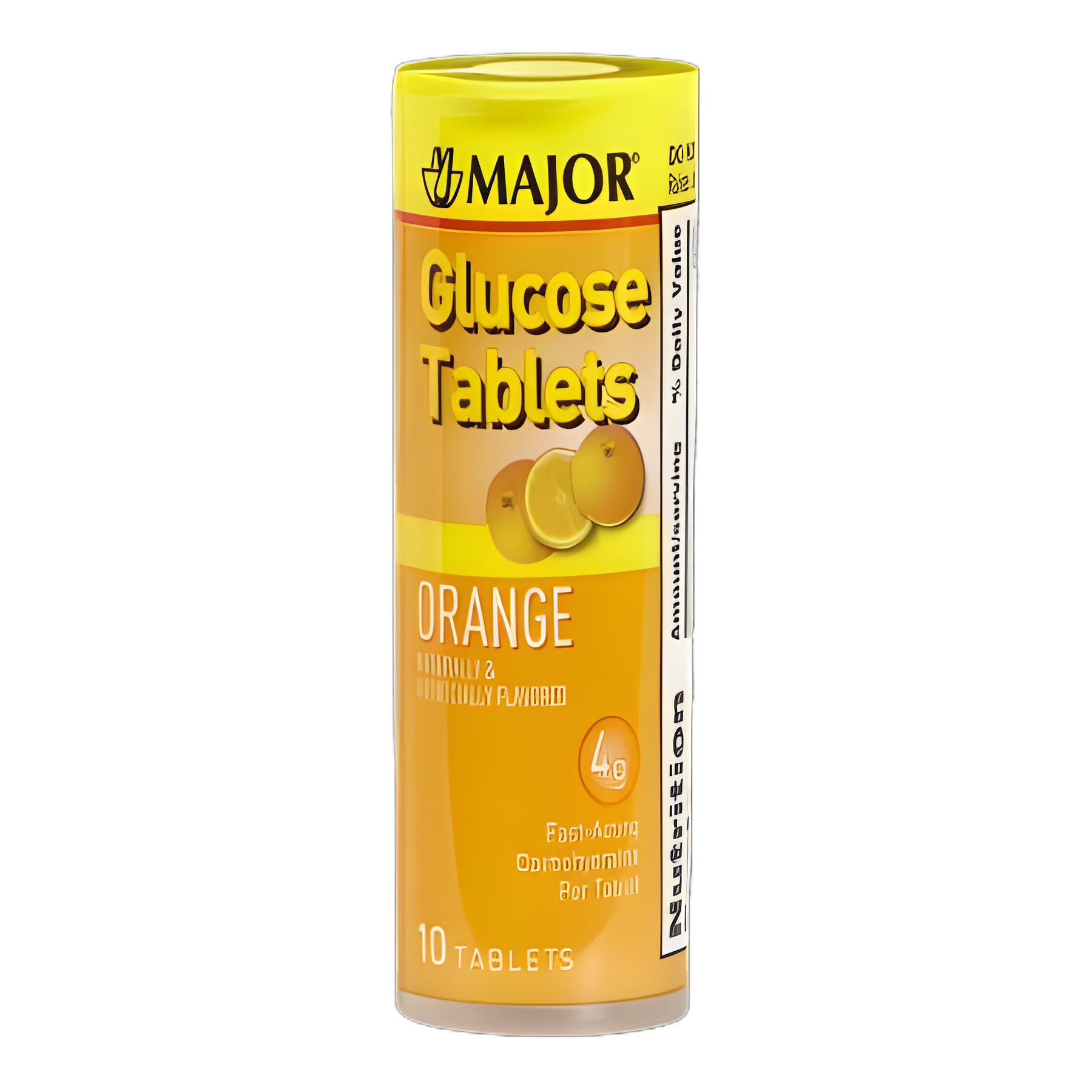 Major Pharmaceuticals Glucose Chewable Tablets, 4g, Orange Flavor - 10 per Bottle