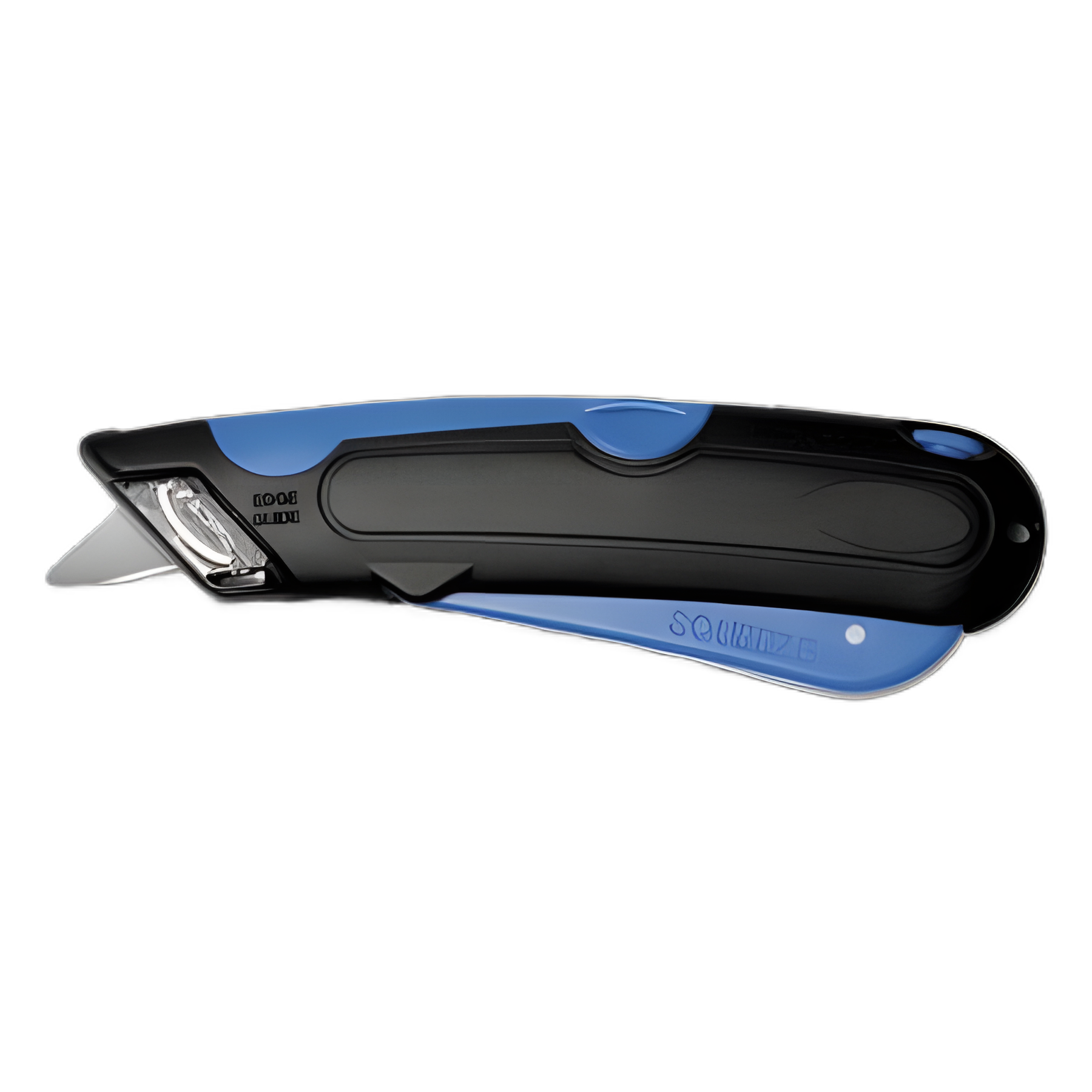 Easycut Self-Retracting Cutter with Safety-Tip Blade, Holster and Lanyard, 6" Plastic Handle, Black/Blue