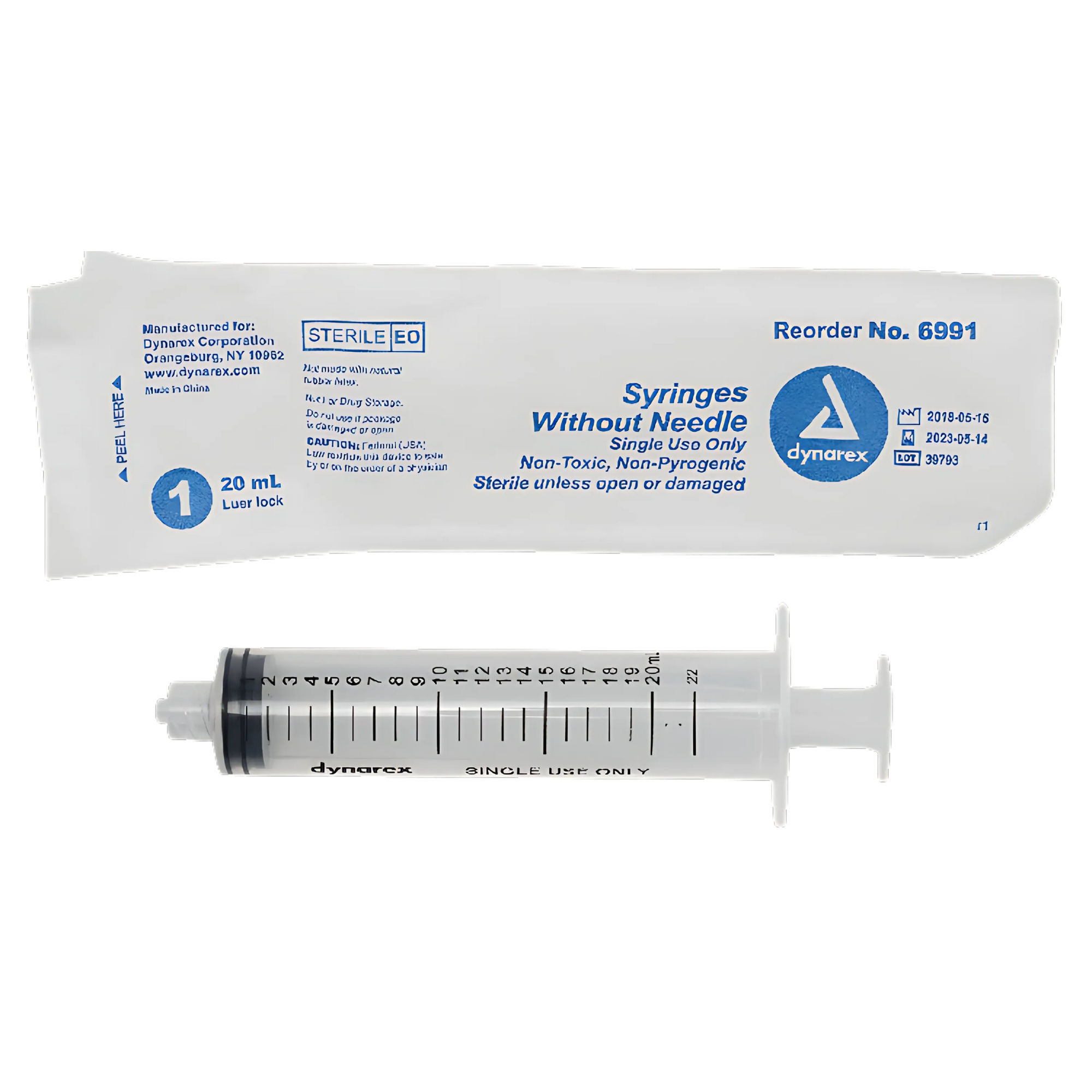 20ML Syringe without Needle - Non Toxic - Luer Lock (50/BX) 10BX./CS