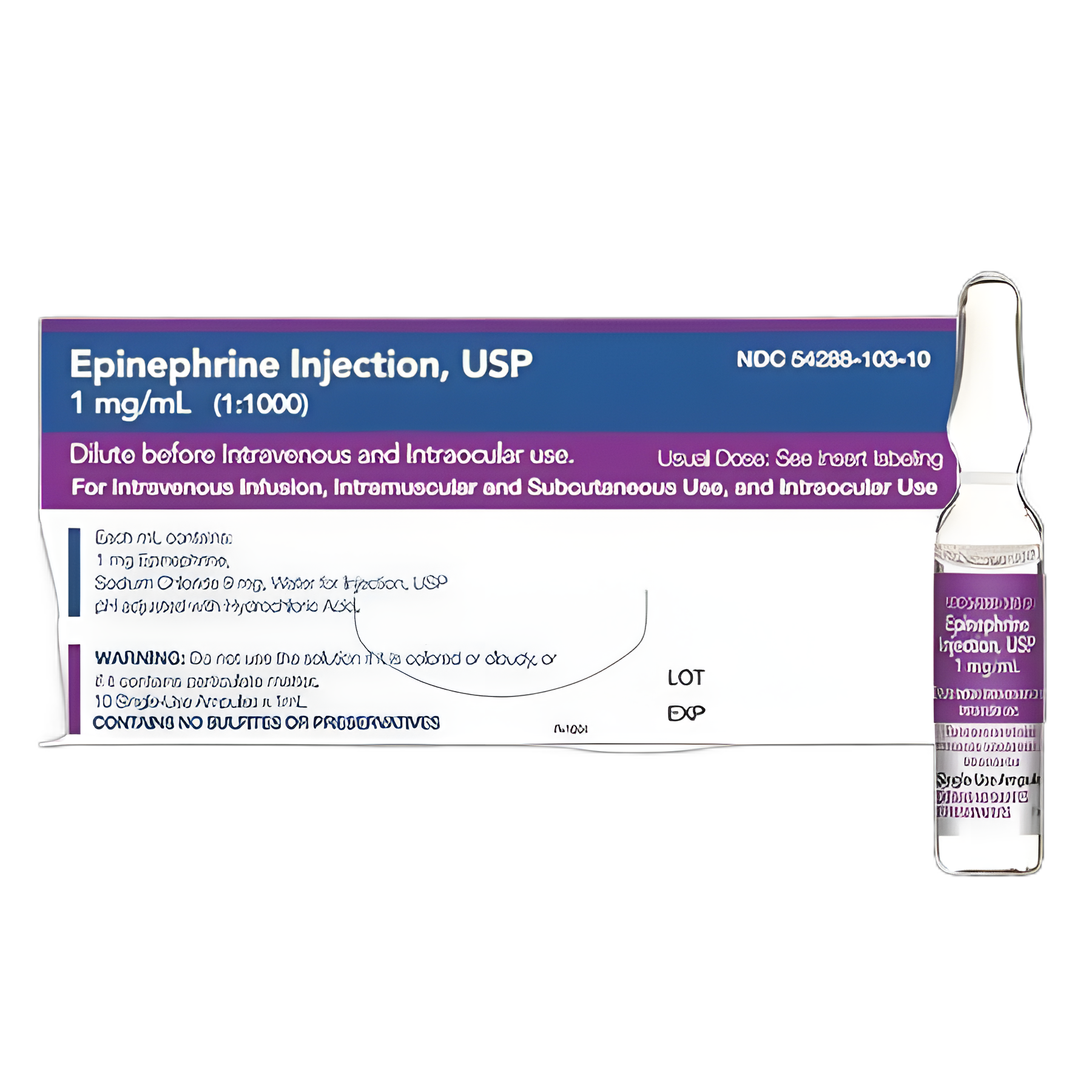 Alpha and Beta Adrenergic Agonist Epinephrine, Preservative Free 1 mg / mL (1:1000) Injection Ampule 1 mL