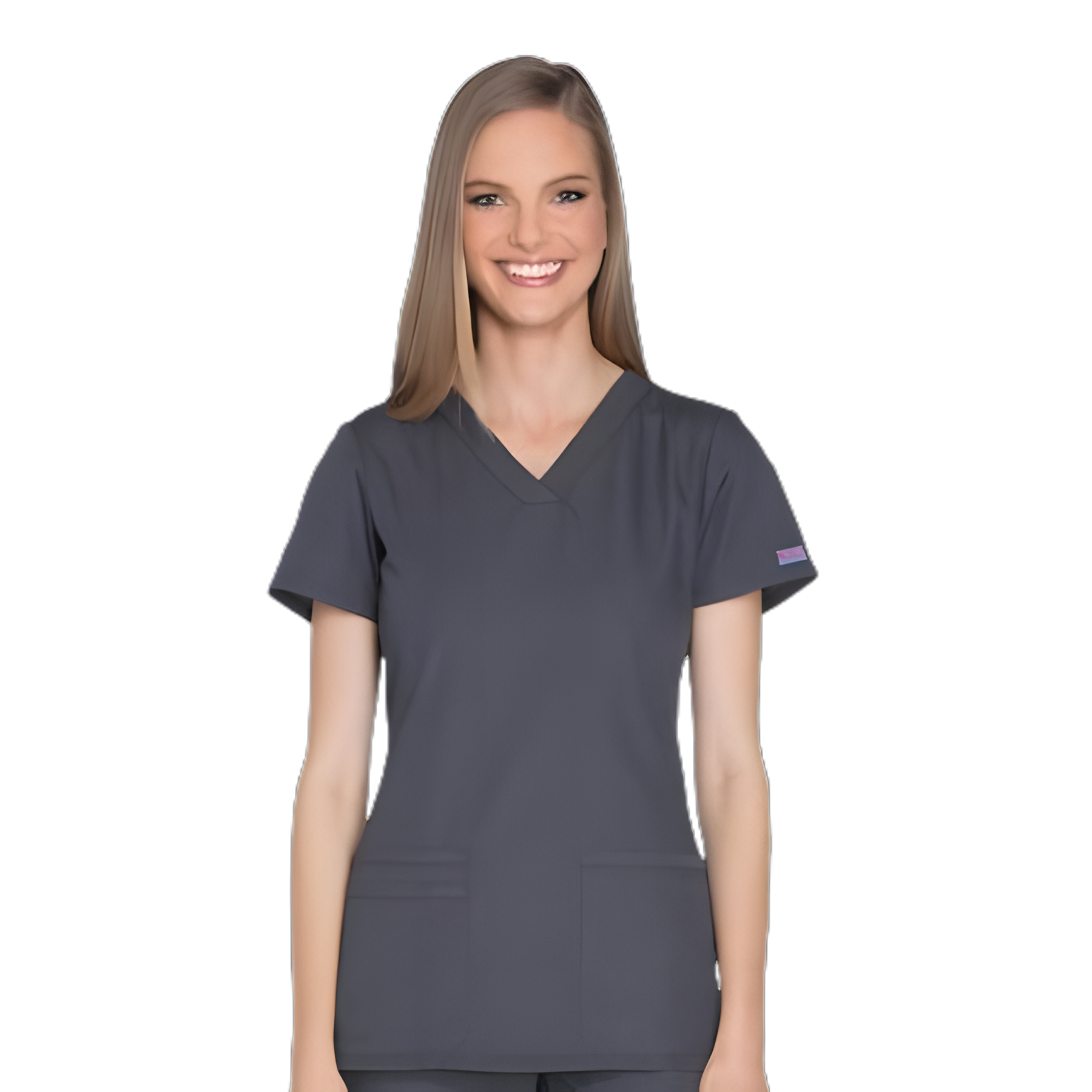 Unisex X-Large Scrub Shirt in Pewter with Dual Pockets and Short Sleeves