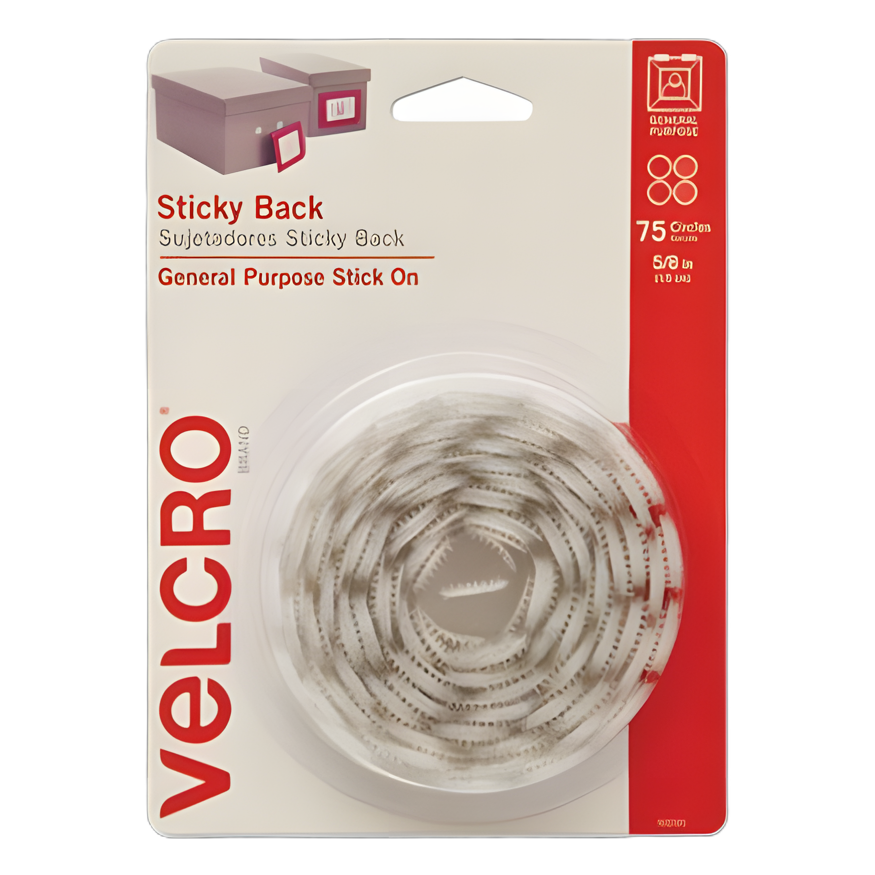 Sticky-Back Fasteners, Removable Adhesive, 0.63" dia, White, 75/Pack