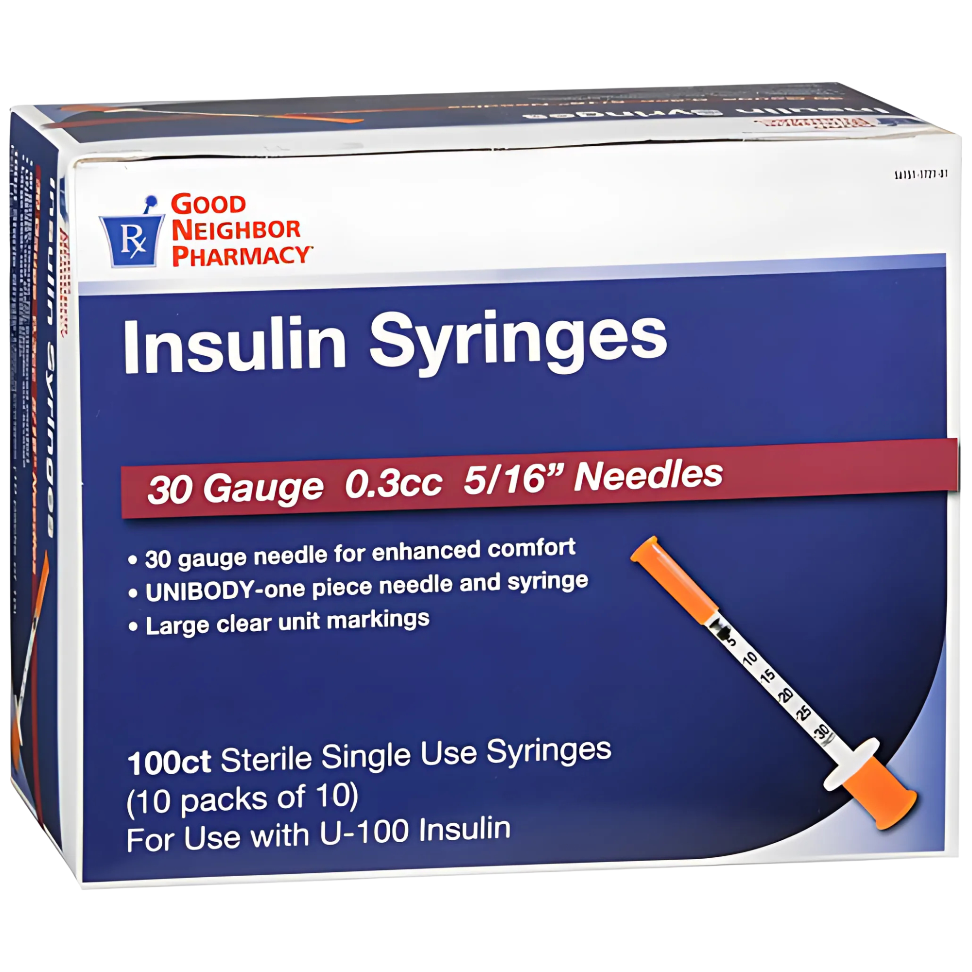 GNP 0.3 mL Insulin Syringe with 5/16 Inch 30G Needle - Sterile