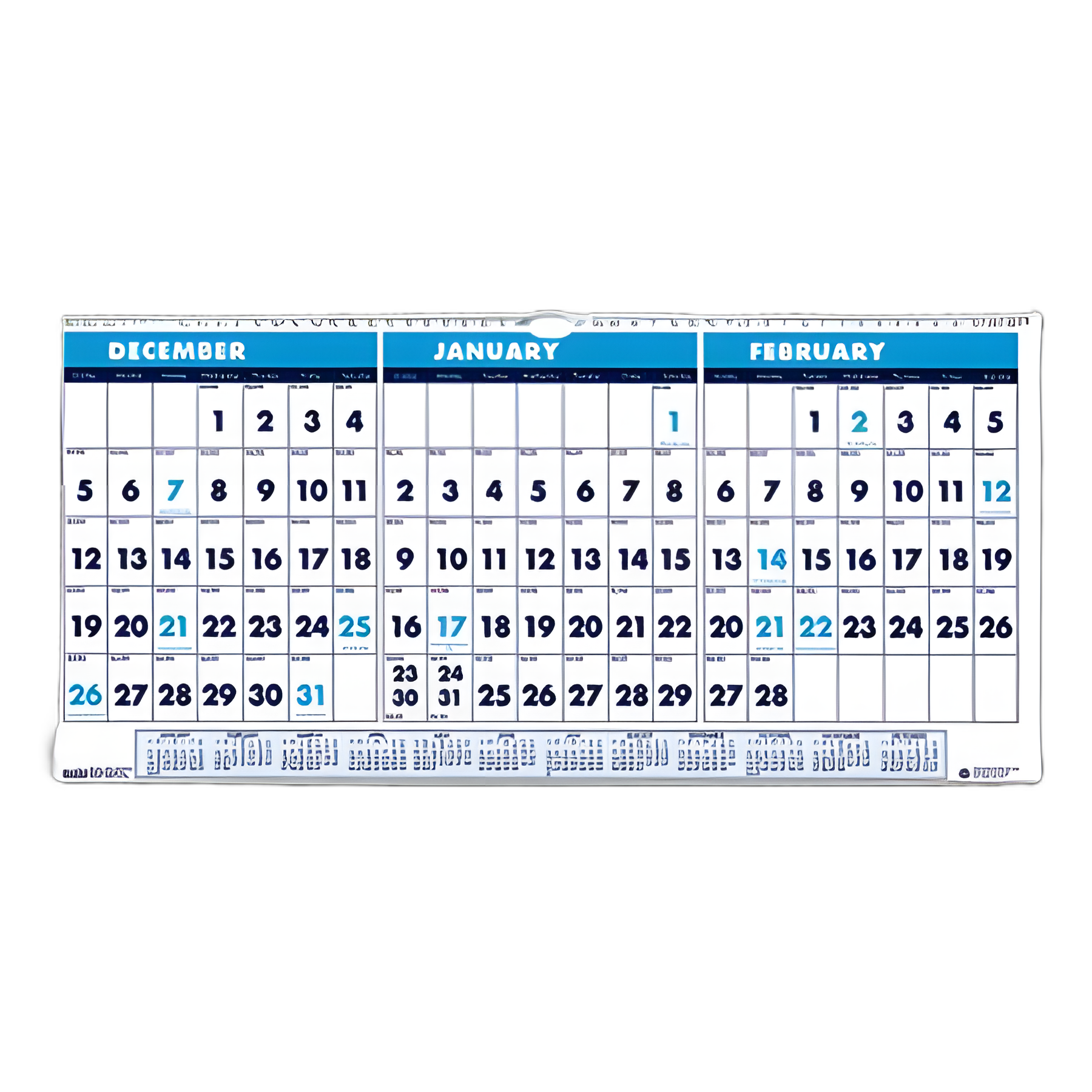 Recycled Three-Month Format Wall Calendar, Horizontal Orientation, 23.5 x 12, White Sheets, 14-Month (Dec-Jan): 2023-2025