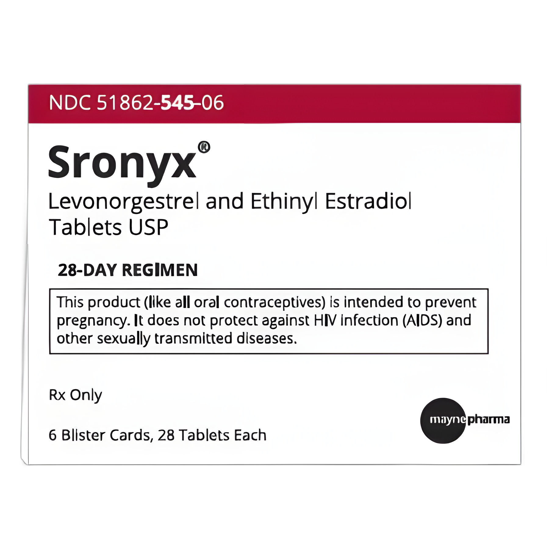 Sronyx® Levonorgestrel/Ethinyl Estradiol 0.1mg/0.02mg Oral Contraceptive Tablets - 168 Count