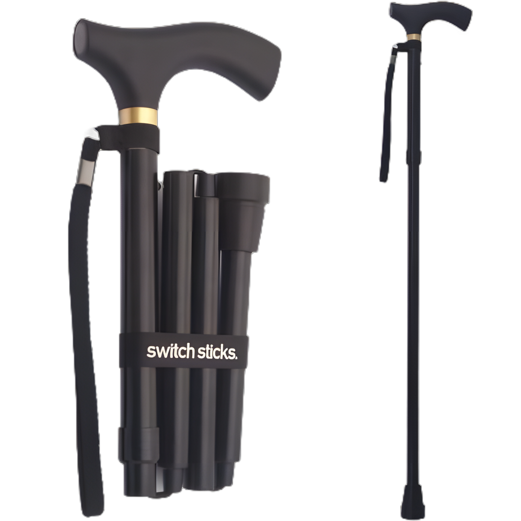 Switch Sticks® Folding Aluminum Cane, Adjustable 32 to 37 Inch Height - Black