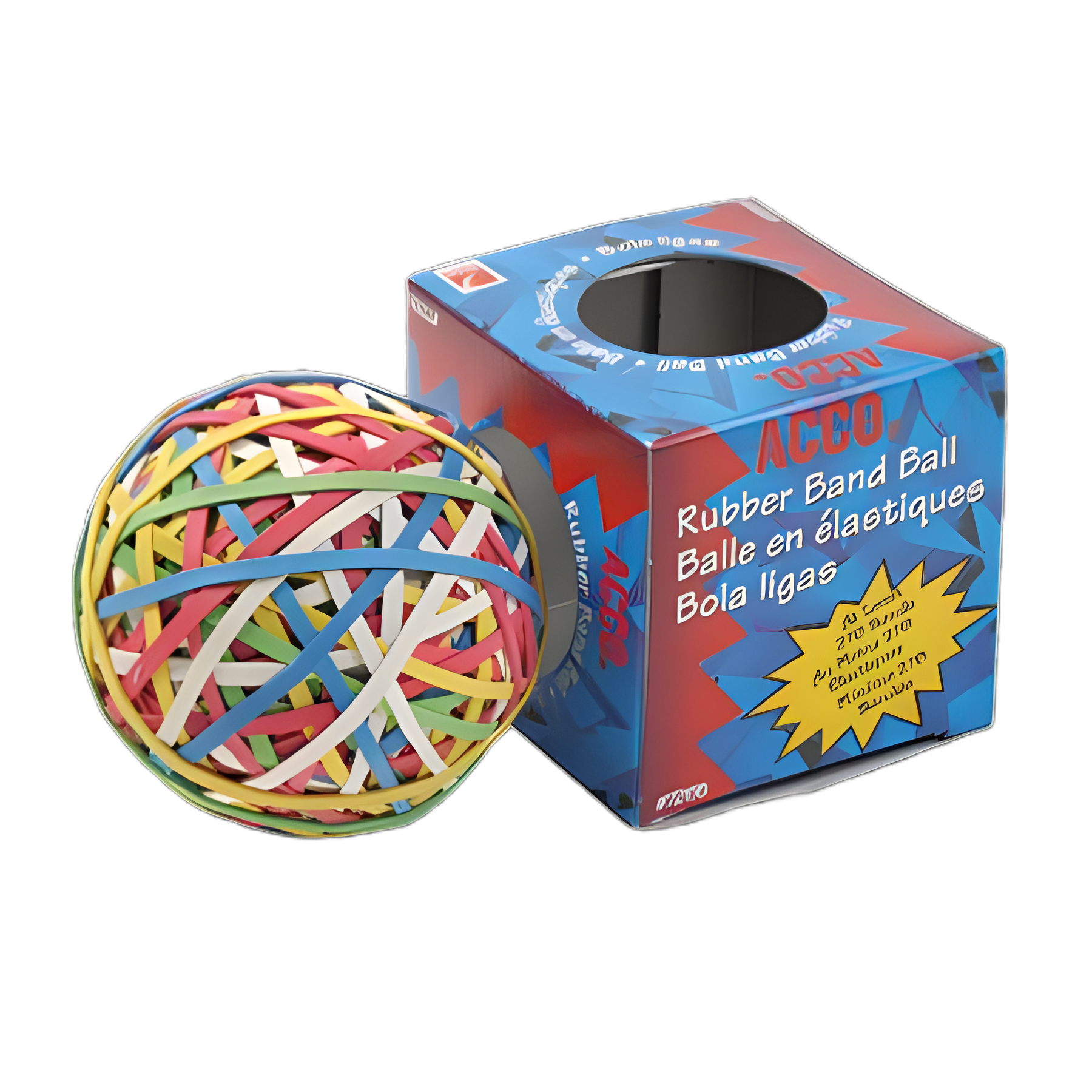 Rubber Band Ball, 3.25" Diameter, Size 34, Assorted Gauges, Assorted Colors, 270/Pack