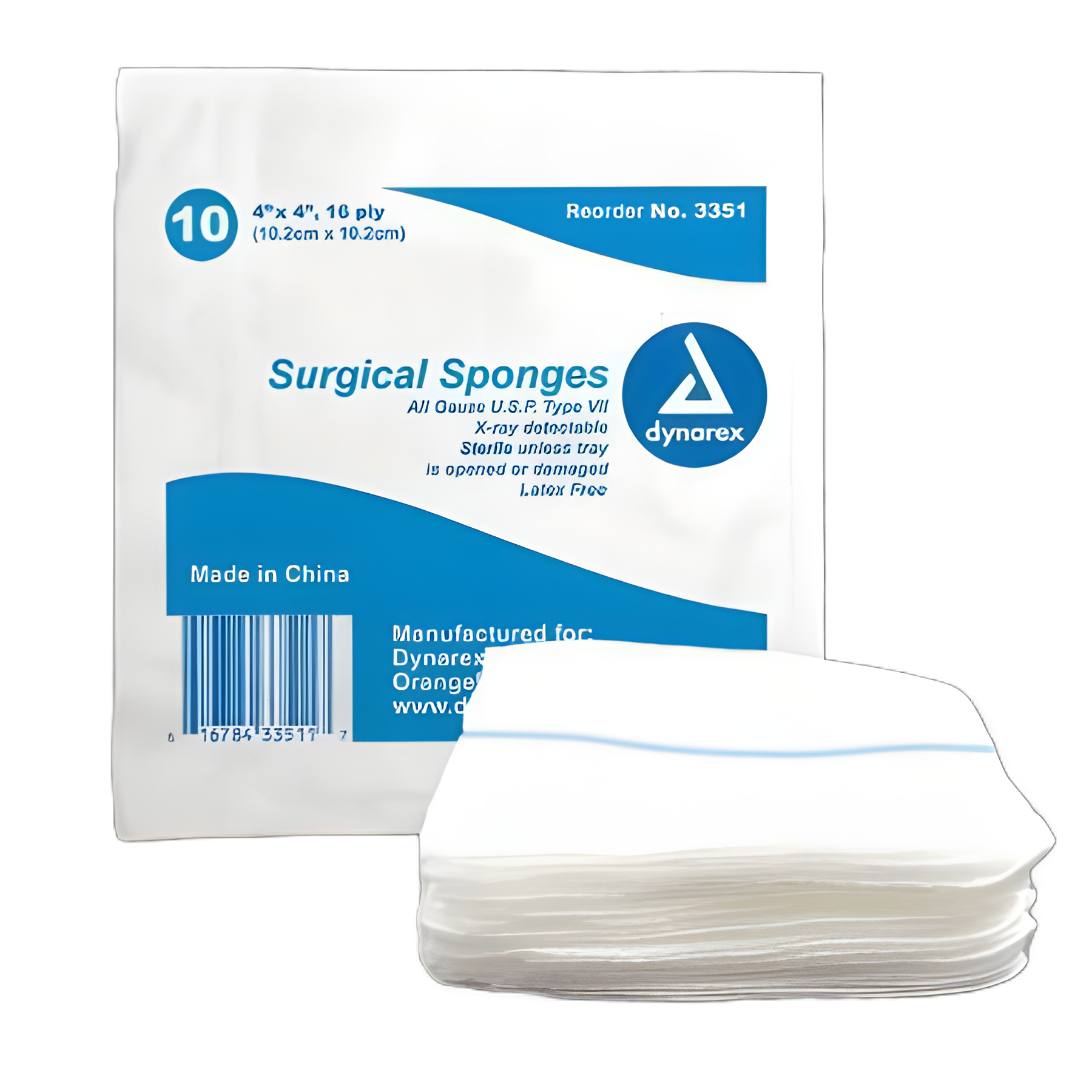 Sterile Gauze Sponge 4x4 Inch, 16-Ply Cotton, X-ray Detectable, 10-Pack