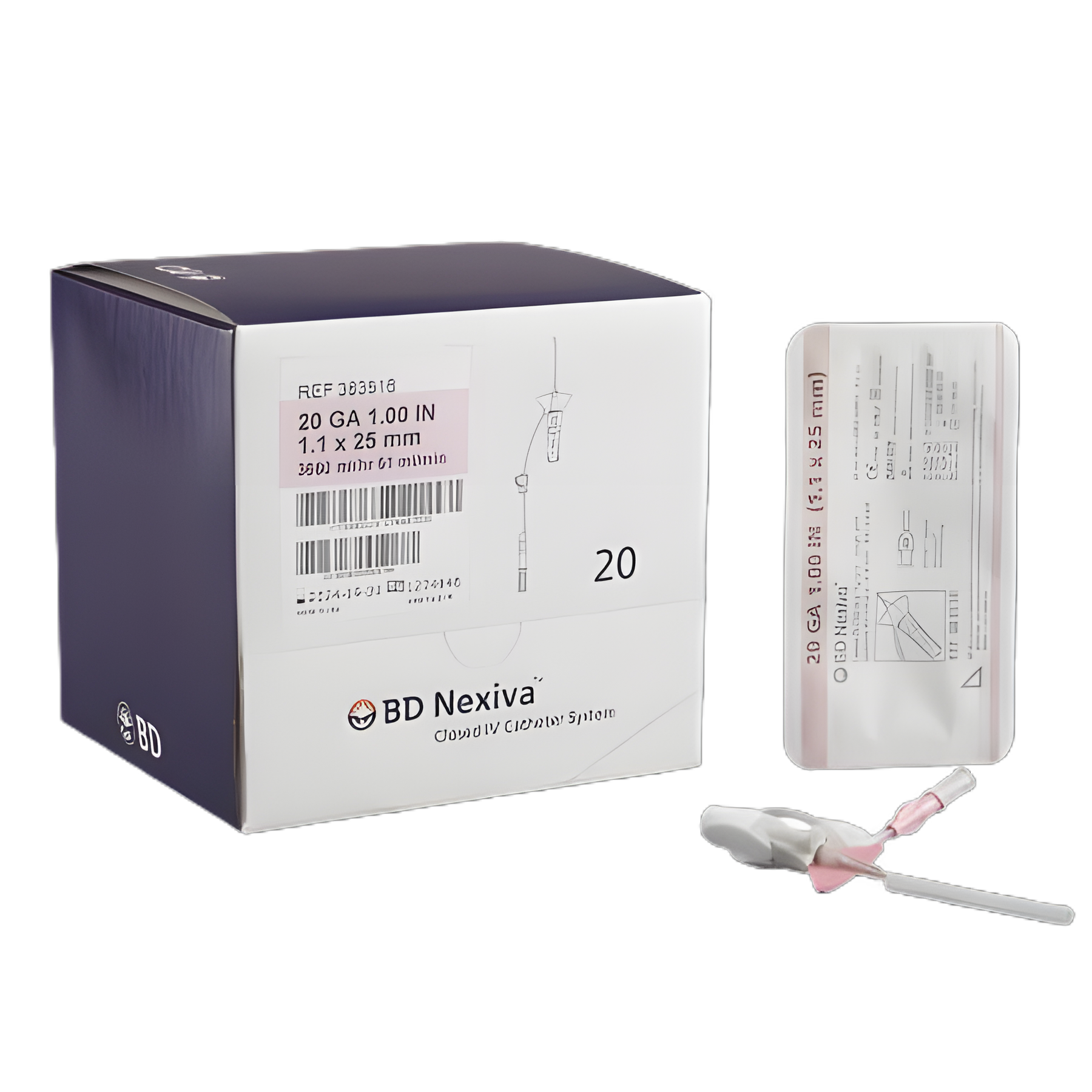 Closed IV Catheter Nexiva™ 20 Gauge 1 Inch Sliding Safety Needle - 383516